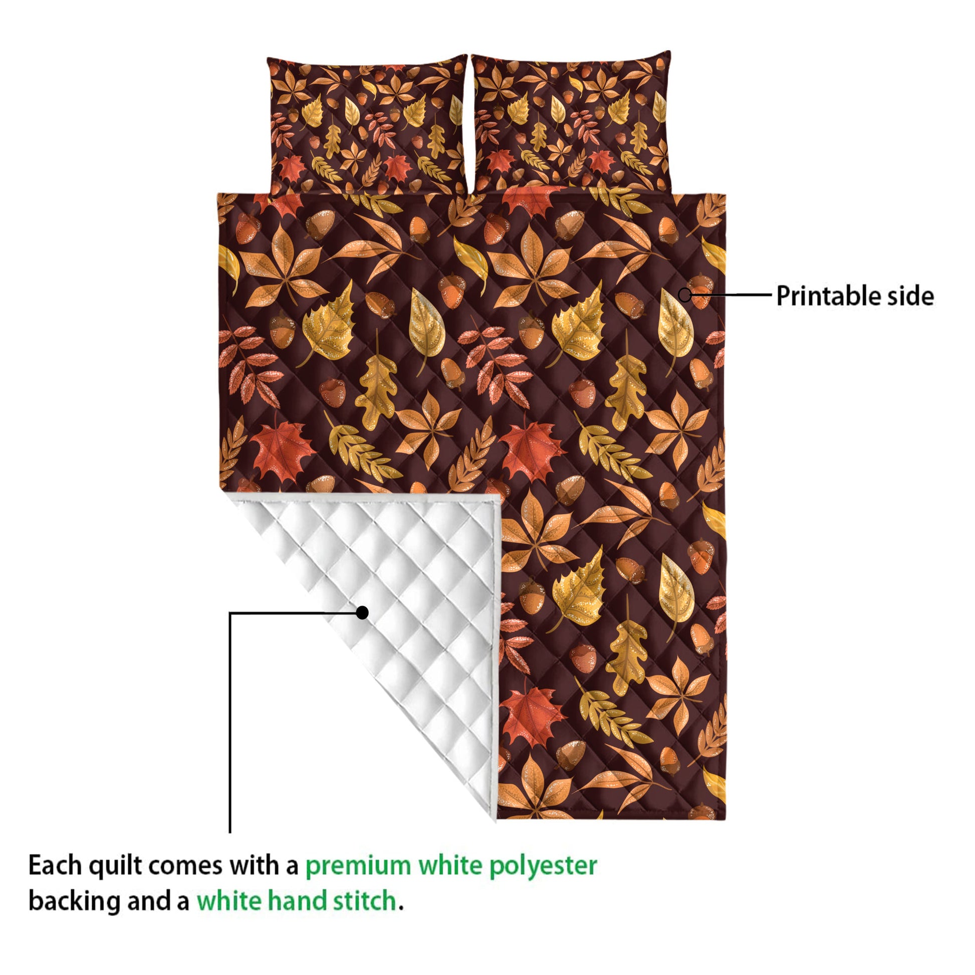 Ohaprints-Quilt-Bed-Set-Pillowcase-Happy-Thanksgiving-Autumn-Leaves-Acorns-Blanket-Bedspread-Bedding-3851-Queen (80'' x 90'')