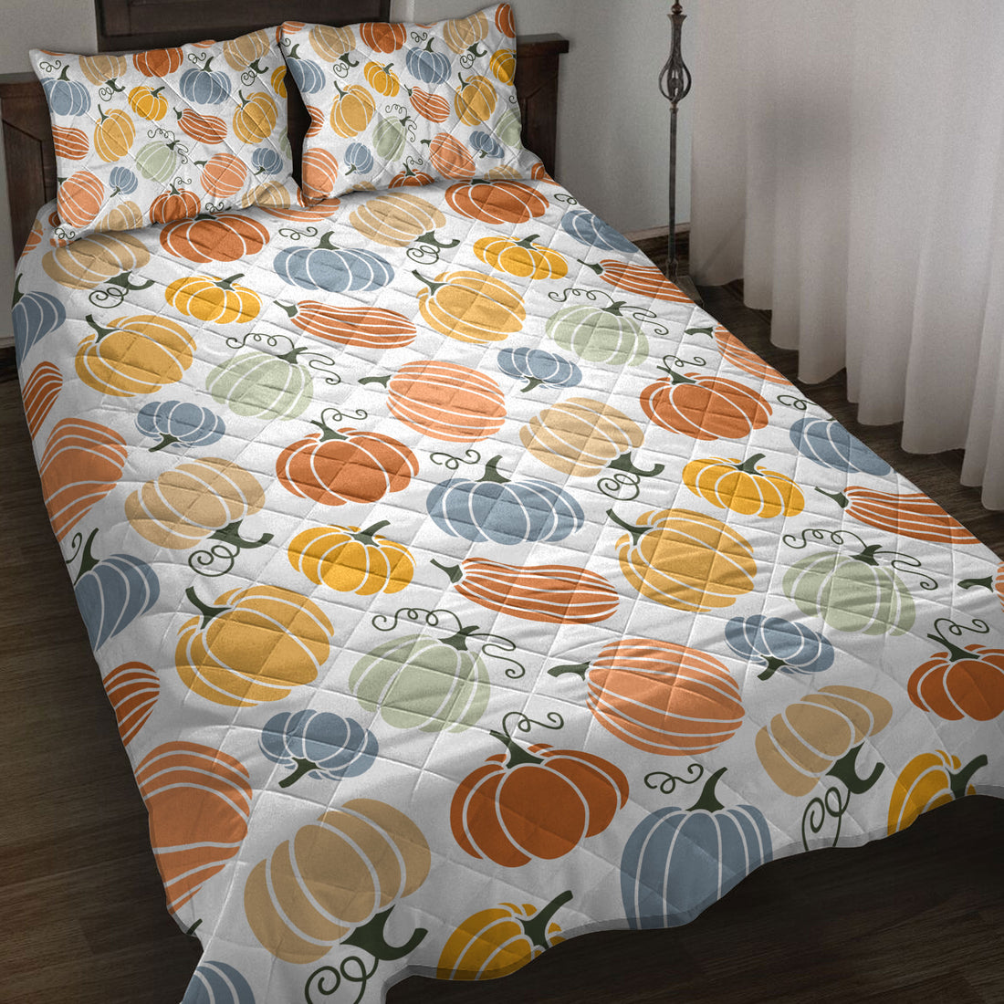 Ohaprints-Quilt-Bed-Set-Pillowcase-Happy-Thanksgiving-Colorful-Pumpkin-Pattern-Blanket-Bedspread-Bedding-3853-Throw (55'' x 60'')