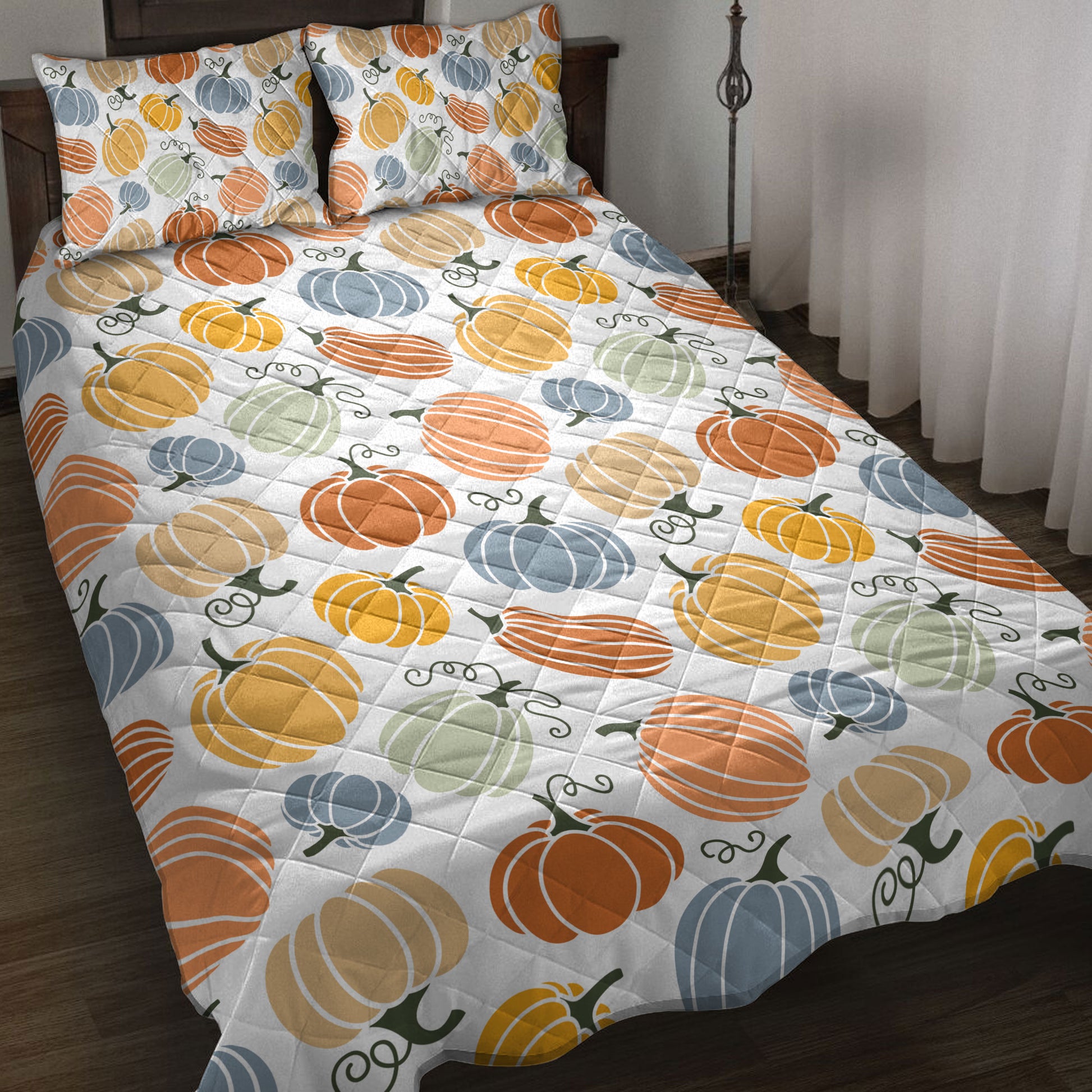 Ohaprints-Quilt-Bed-Set-Pillowcase-Happy-Thanksgiving-Colorful-Pumpkin-Pattern-Blanket-Bedspread-Bedding-3853-Throw (55'' x 60'')