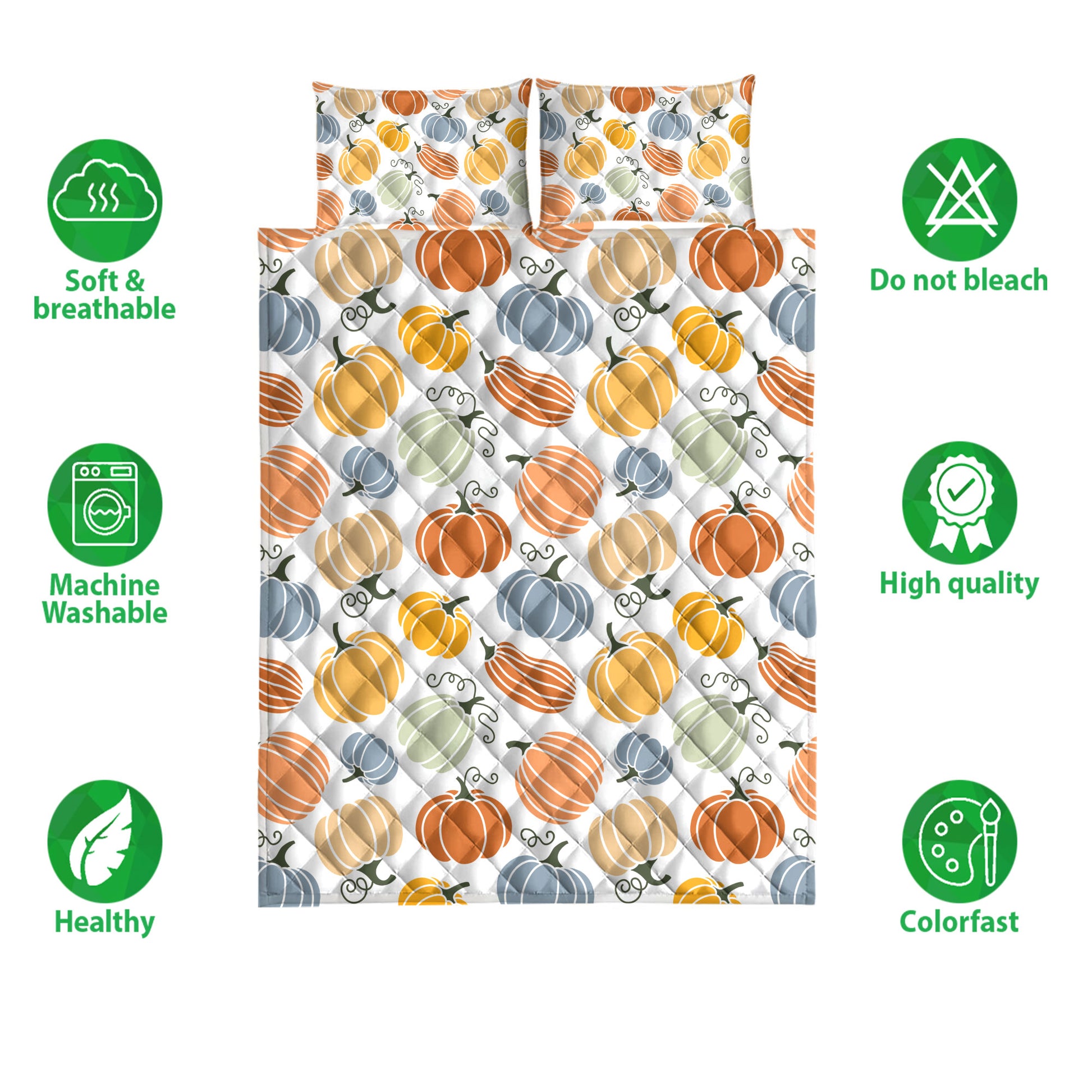 Ohaprints-Quilt-Bed-Set-Pillowcase-Happy-Thanksgiving-Colorful-Pumpkin-Pattern-Blanket-Bedspread-Bedding-3853-Double (70'' x 80'')