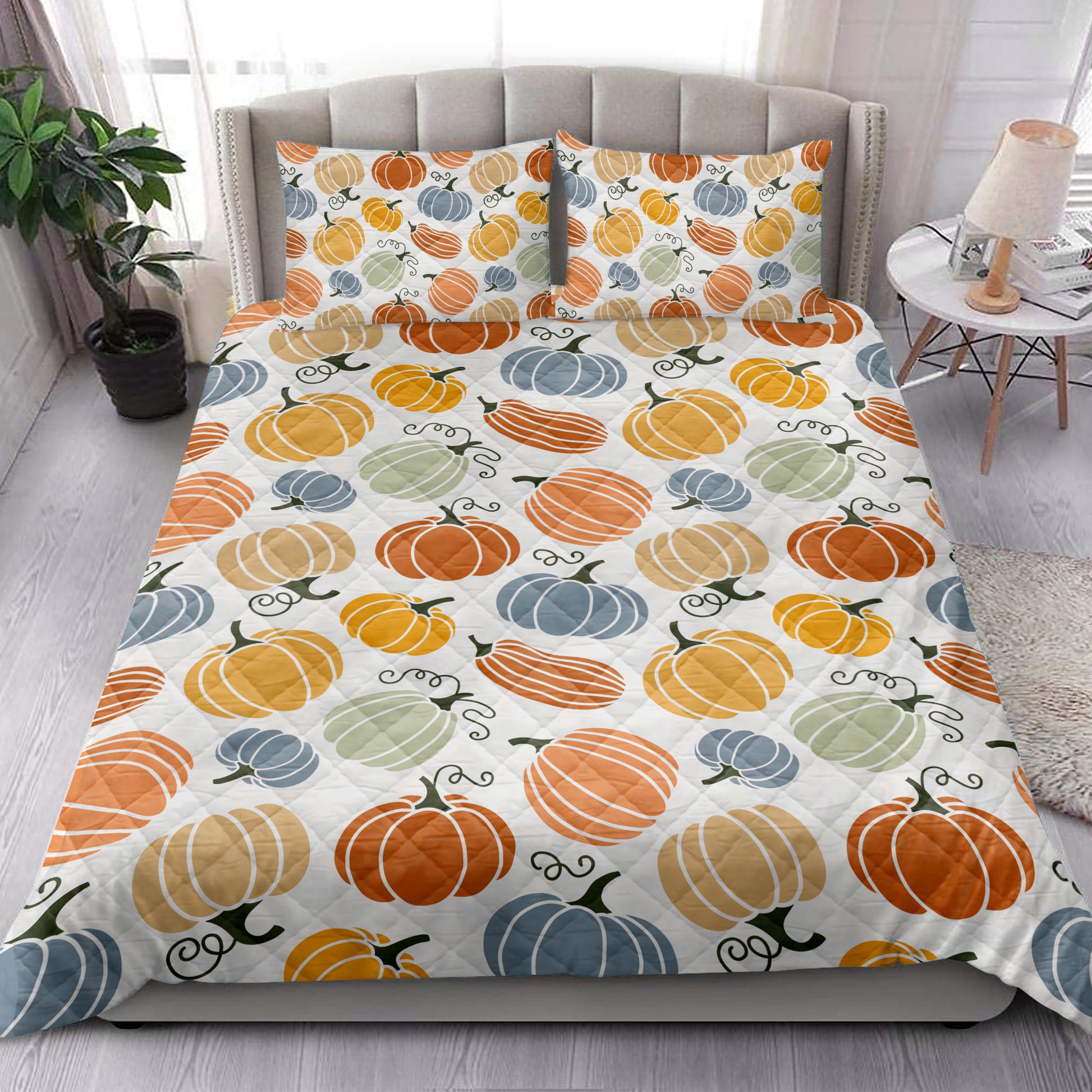 Ohaprints-Quilt-Bed-Set-Pillowcase-Happy-Thanksgiving-Colorful-Pumpkin-Pattern-Blanket-Bedspread-Bedding-3853-King (90'' x 100'')