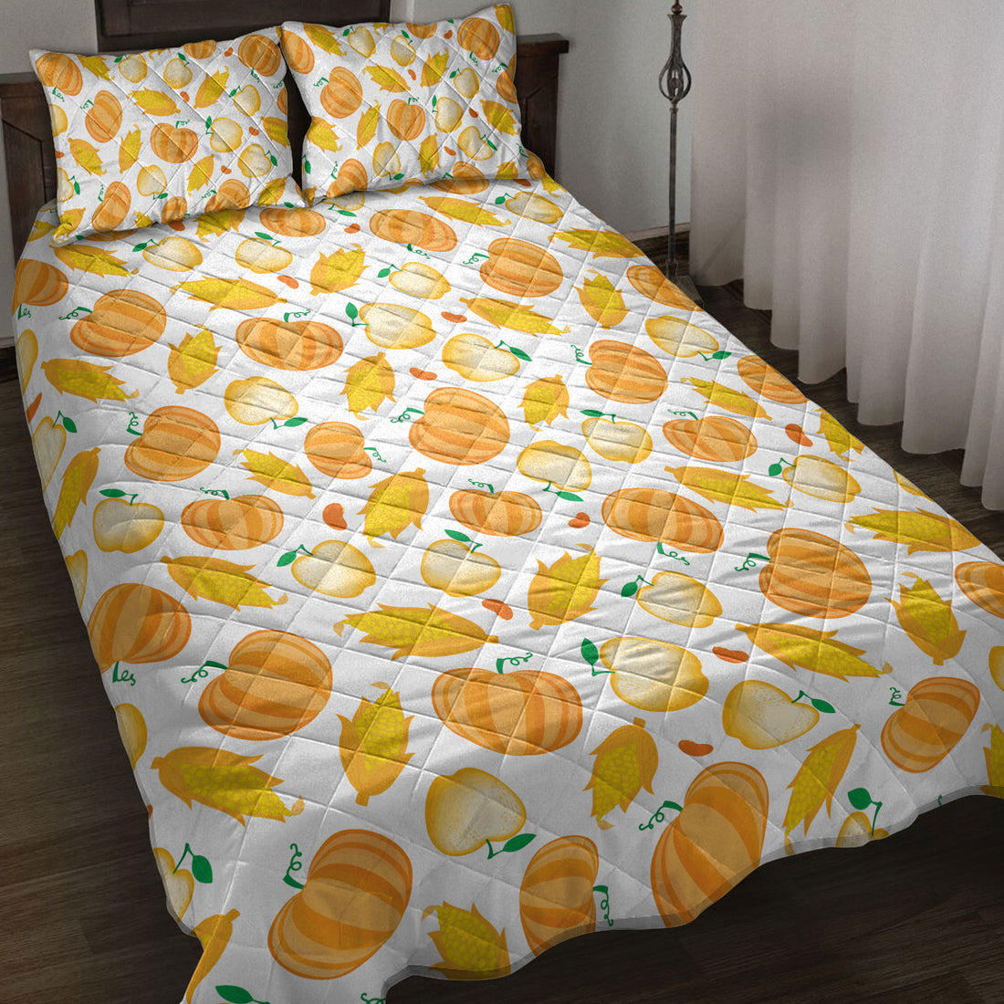 Ohaprints-Quilt-Bed-Set-Pillowcase-Happy-Thanksgiving-Apple-And-Pumpkin-Pattern-Blanket-Bedspread-Bedding-3854-Throw (55'' x 60'')