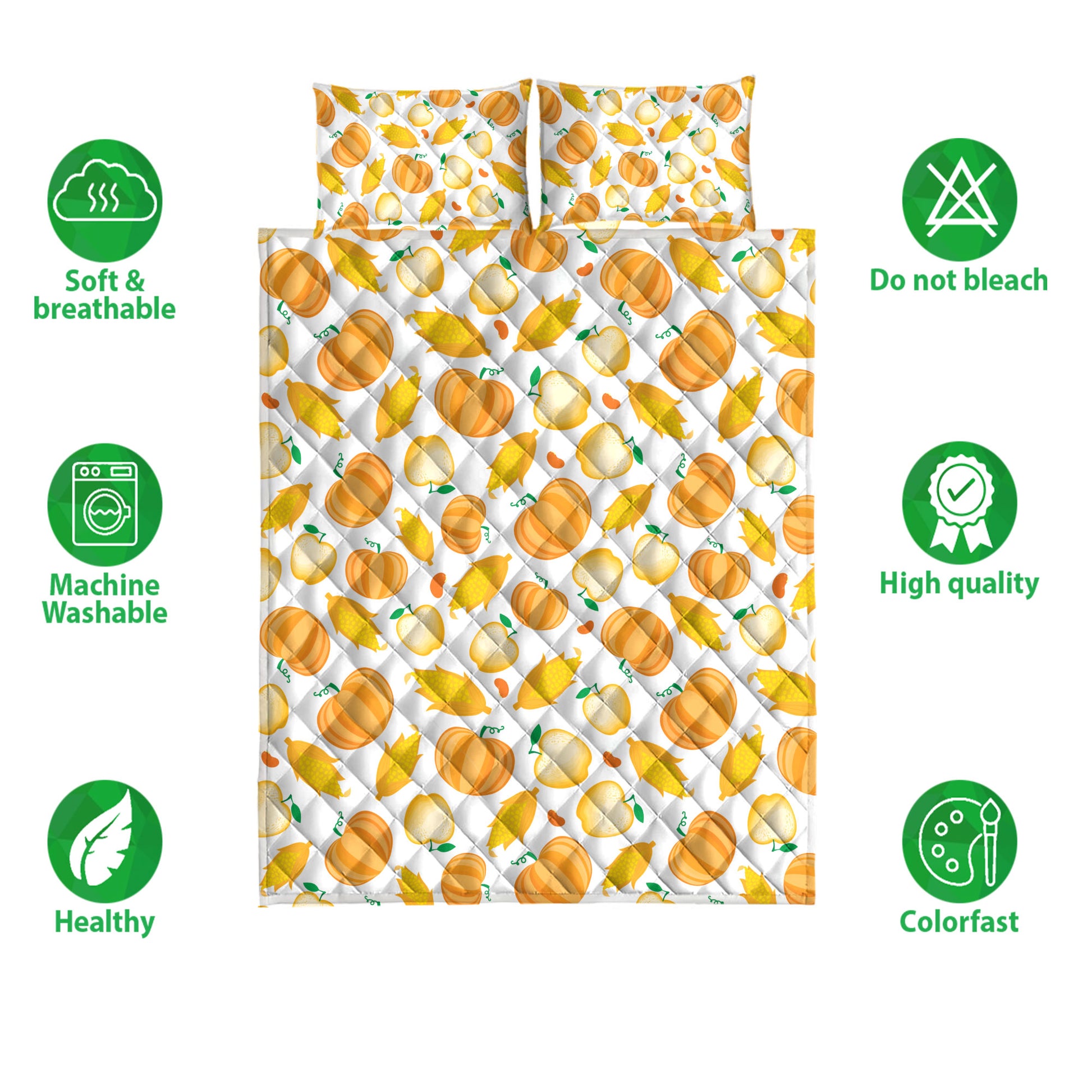 Ohaprints-Quilt-Bed-Set-Pillowcase-Happy-Thanksgiving-Apple-And-Pumpkin-Pattern-Blanket-Bedspread-Bedding-3854-Double (70'' x 80'')