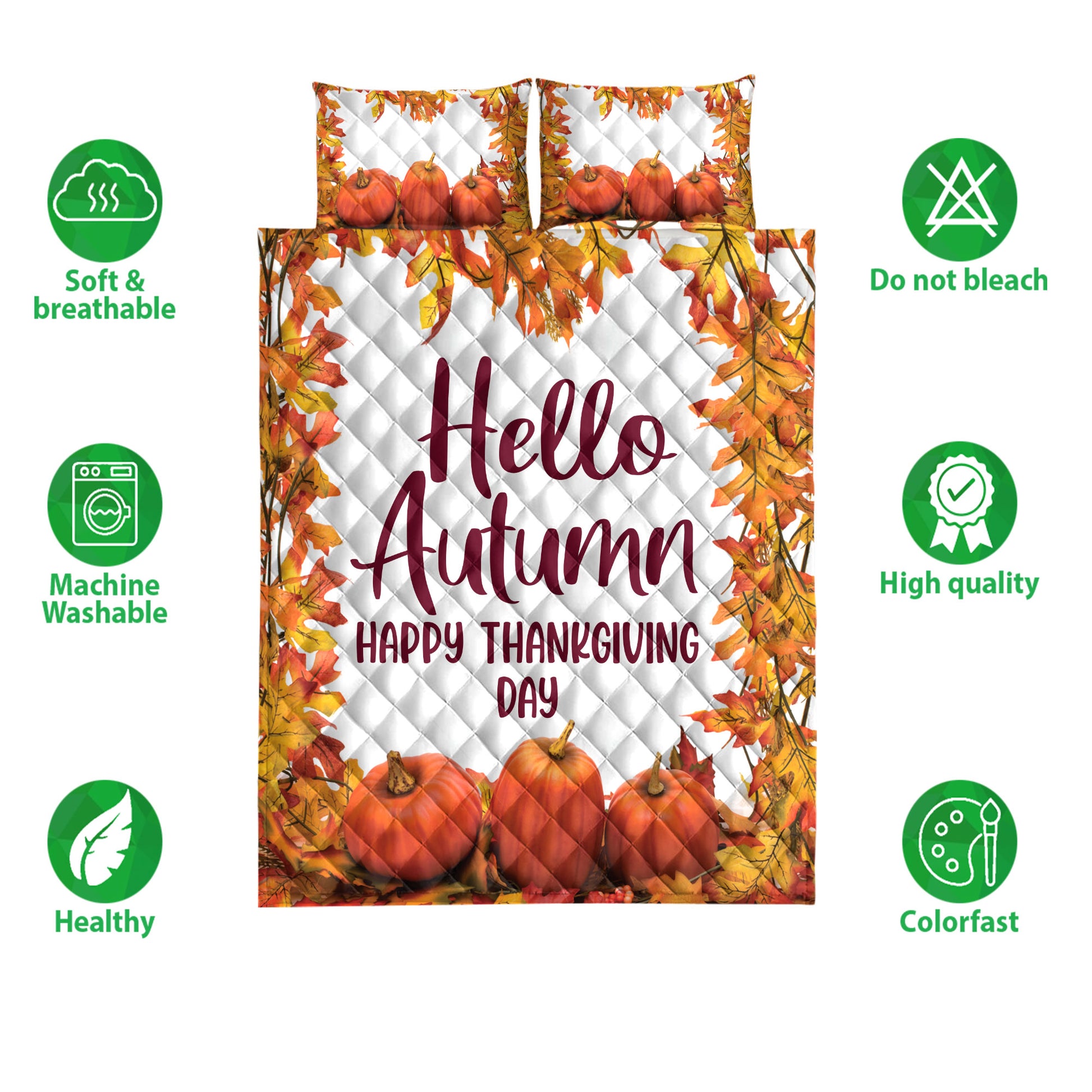 Ohaprints-Quilt-Bed-Set-Pillowcase-Happy-Thanksgiving-Day-Pumpkin-Hello-Autumn-Blanket-Bedspread-Bedding-3856-Double (70'' x 80'')