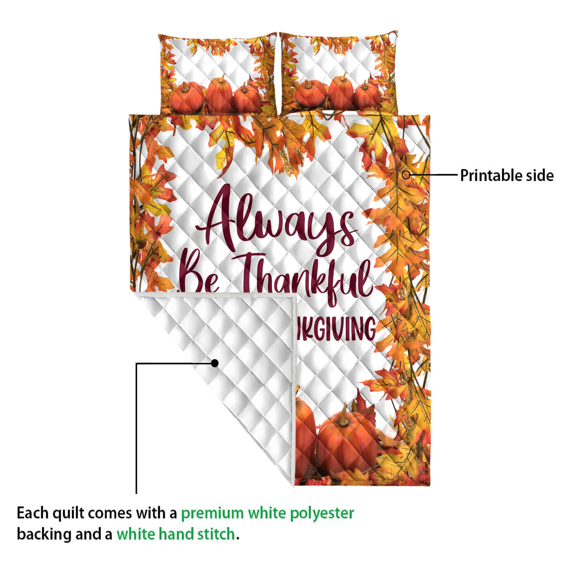 Ohaprints-Quilt-Bed-Set-Pillowcase-Happy-Thanksgiving-Day-Pumpkin-Always-Be-Thankful-Blanket-Bedspread-Bedding-3857-Queen (80'' x 90'')