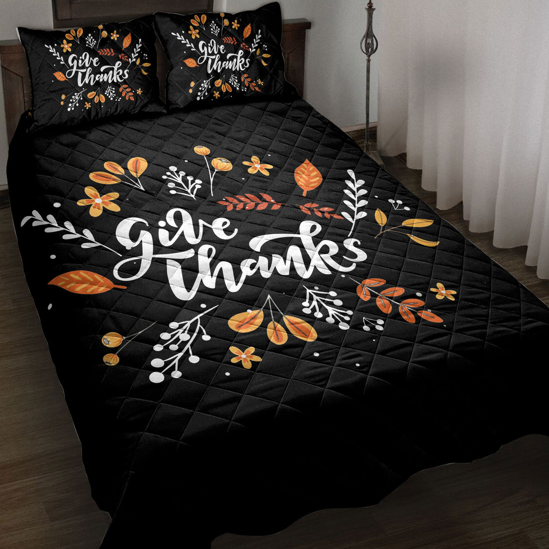 Ohaprints-Quilt-Bed-Set-Pillowcase-Happy-Thanksgiving-Give-Thanks-Fall-Leaves-Pattern-Blanket-Bedspread-Bedding-3859-Throw (55'' x 60'')