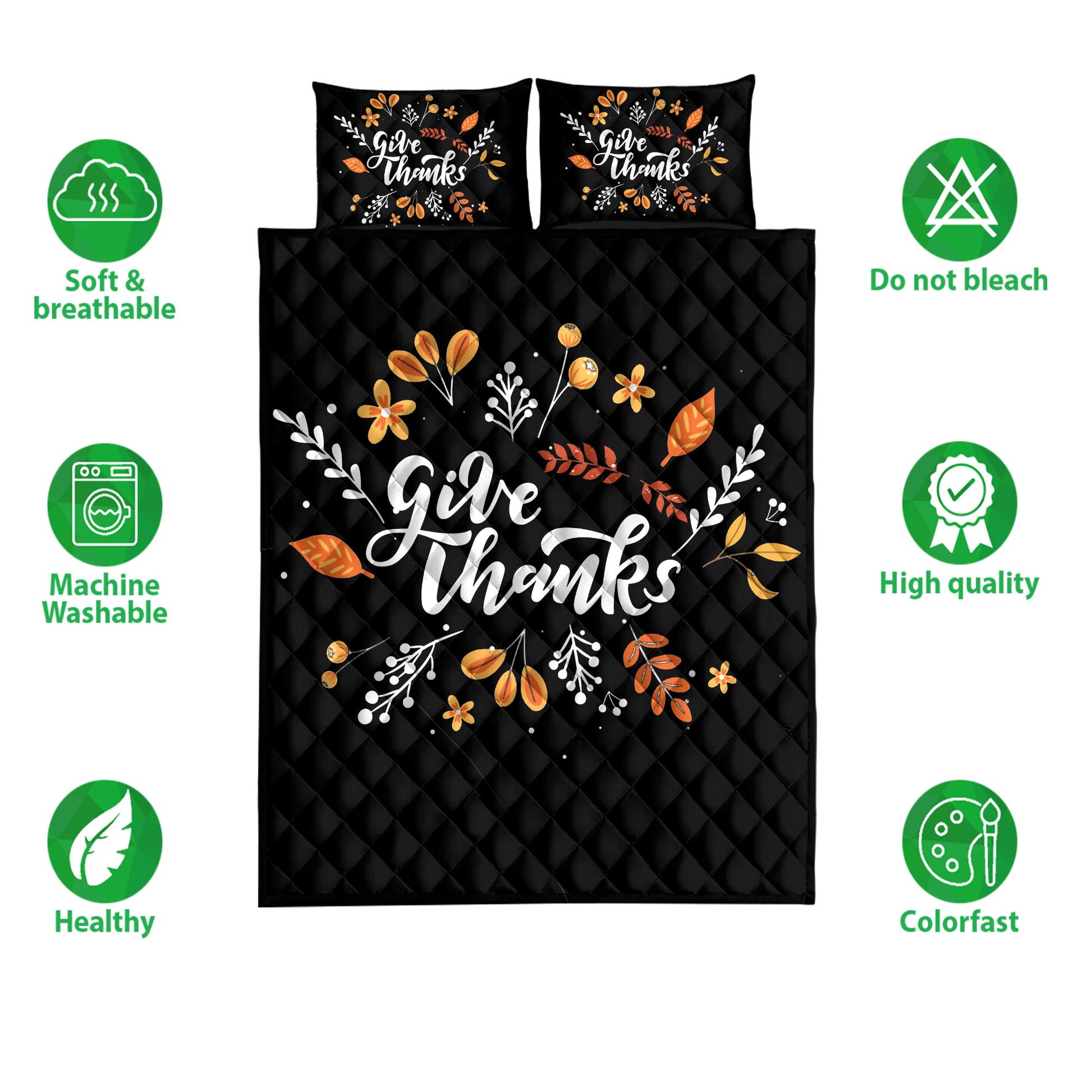 Ohaprints-Quilt-Bed-Set-Pillowcase-Happy-Thanksgiving-Give-Thanks-Fall-Leaves-Pattern-Blanket-Bedspread-Bedding-3859-Double (70'' x 80'')