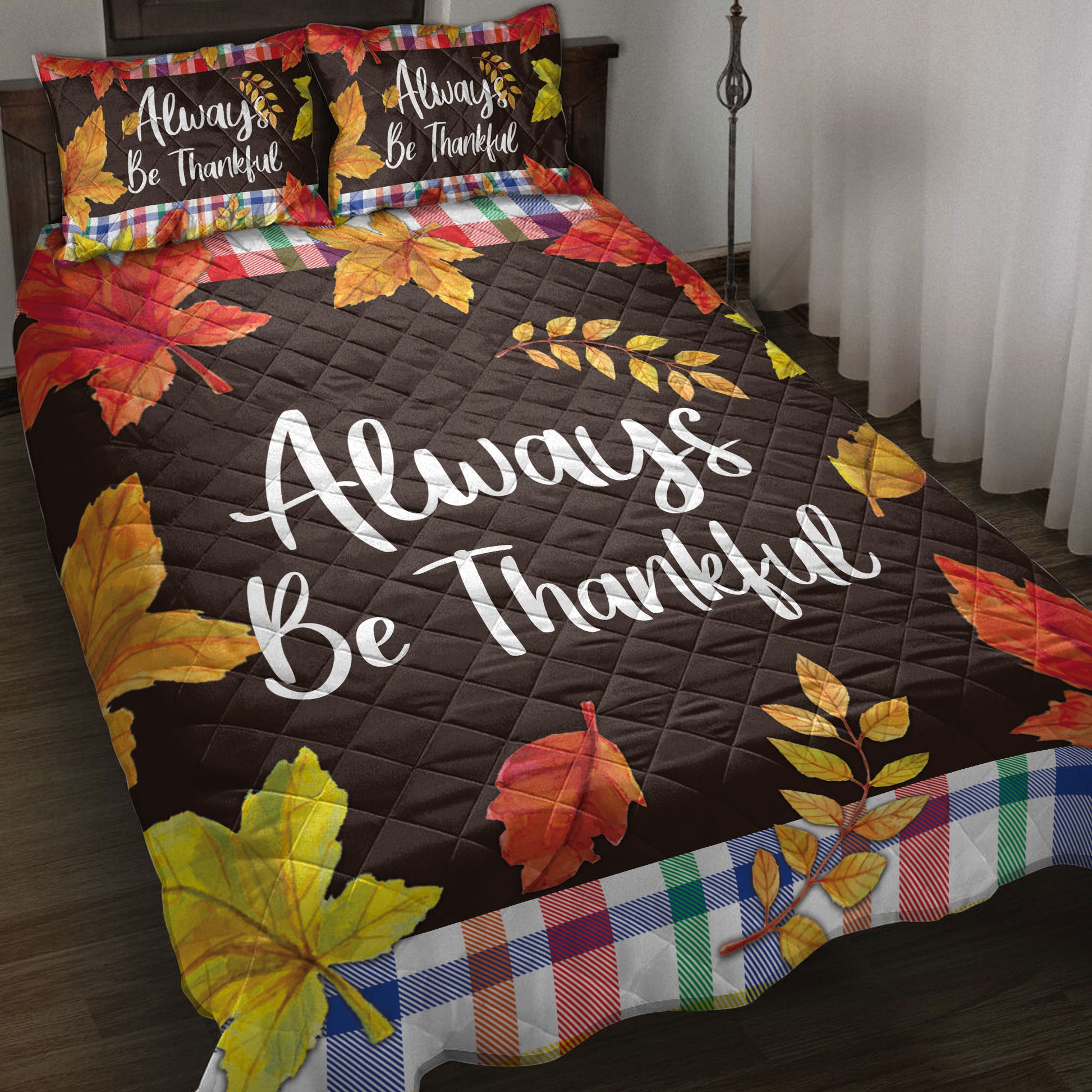 Ohaprints-Quilt-Bed-Set-Pillowcase-Happy-Thanksgiving-Always-Be-Thankful-Autumn-Leaves-Blanket-Bedspread-Bedding-3862-Throw (55'' x 60'')