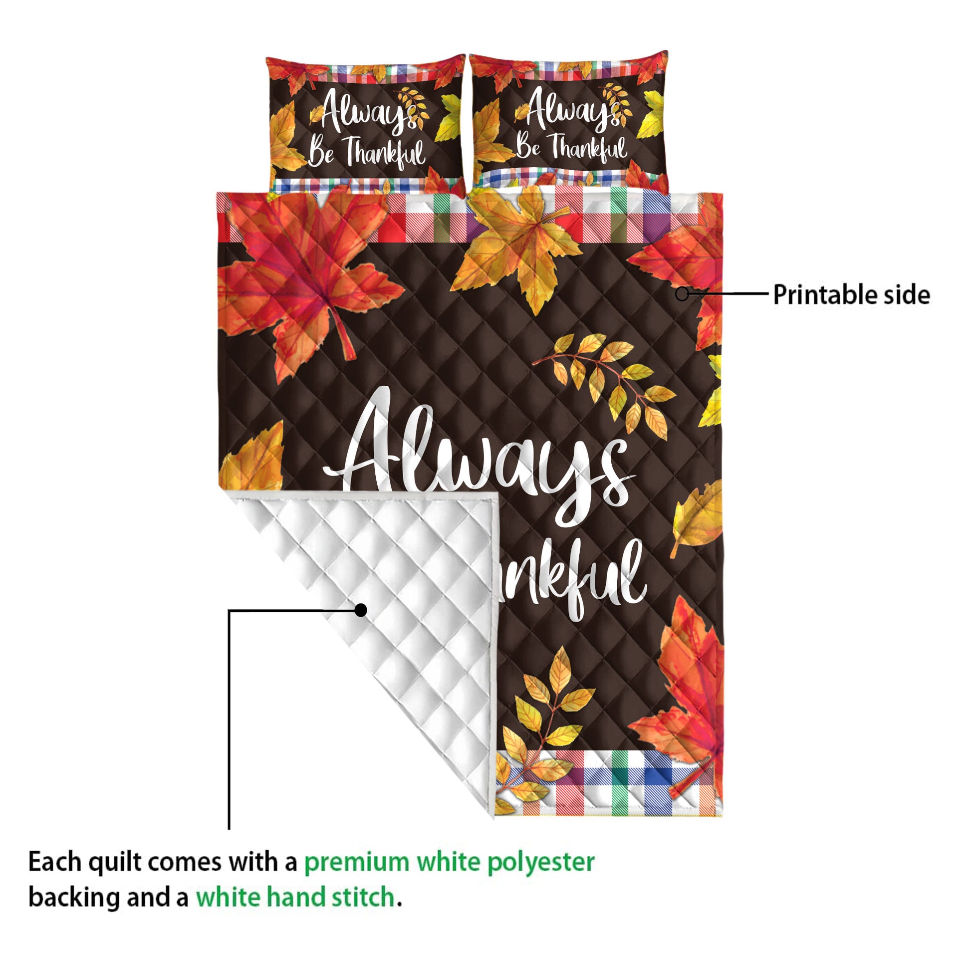 Ohaprints-Quilt-Bed-Set-Pillowcase-Happy-Thanksgiving-Always-Be-Thankful-Autumn-Leaves-Blanket-Bedspread-Bedding-3862-Queen (80'' x 90'')