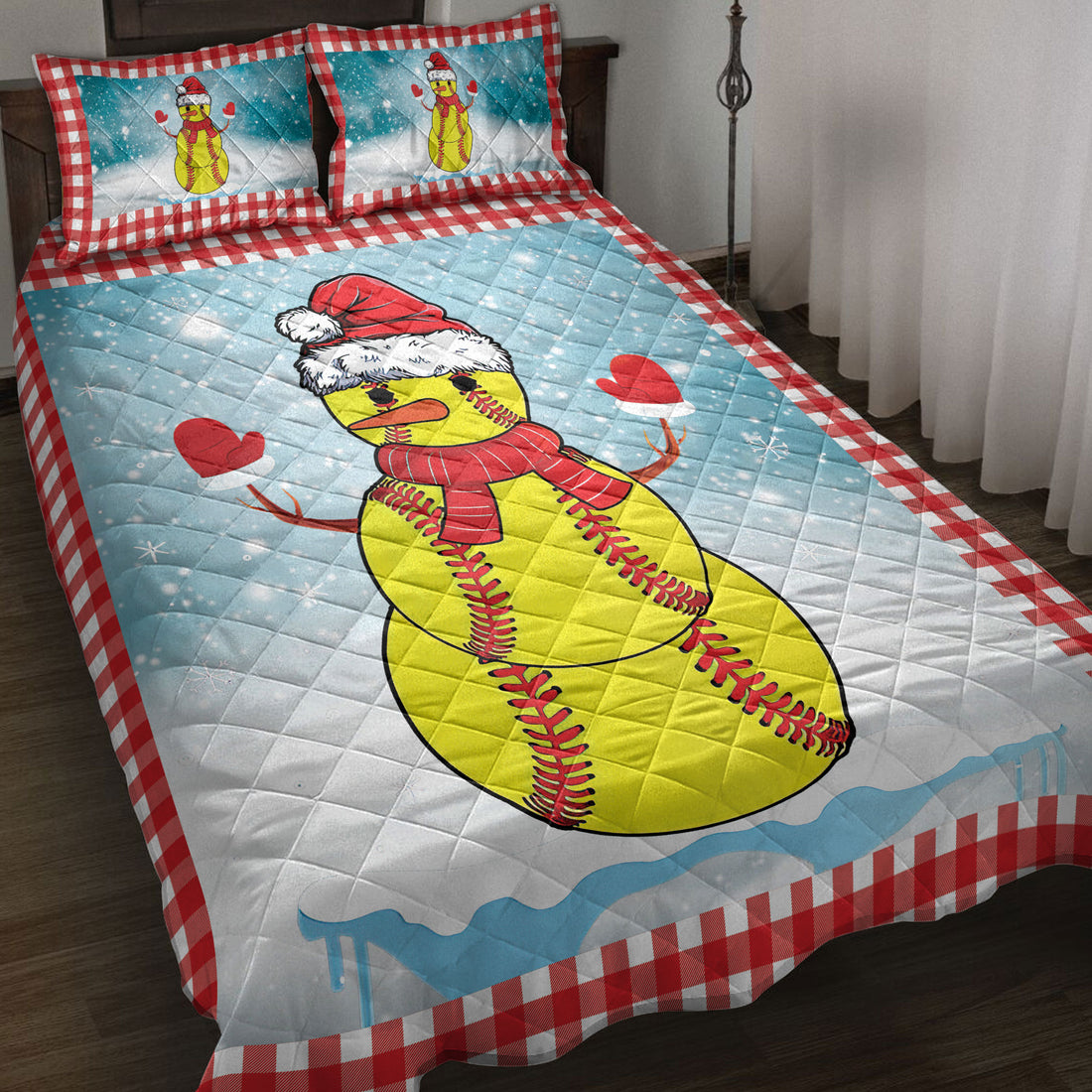 Ohaprints-Quilt-Bed-Set-Pillowcase-Funny-Christmas-Softball-Balls-Santa-Snowman-Blanket-Bedspread-Bedding-3884-Throw (55'' x 60'')