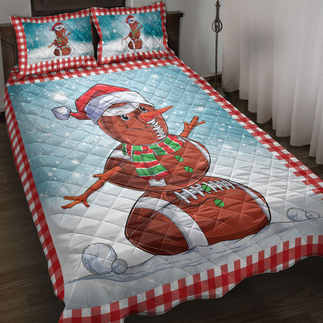 Ohaprints-Quilt-Bed-Set-Pillowcase-Funny-Christmas-American-Football-Balls-Santa-Snowman-Blanket-Bedspread-Bedding-3886-Throw (55'' x 60'')