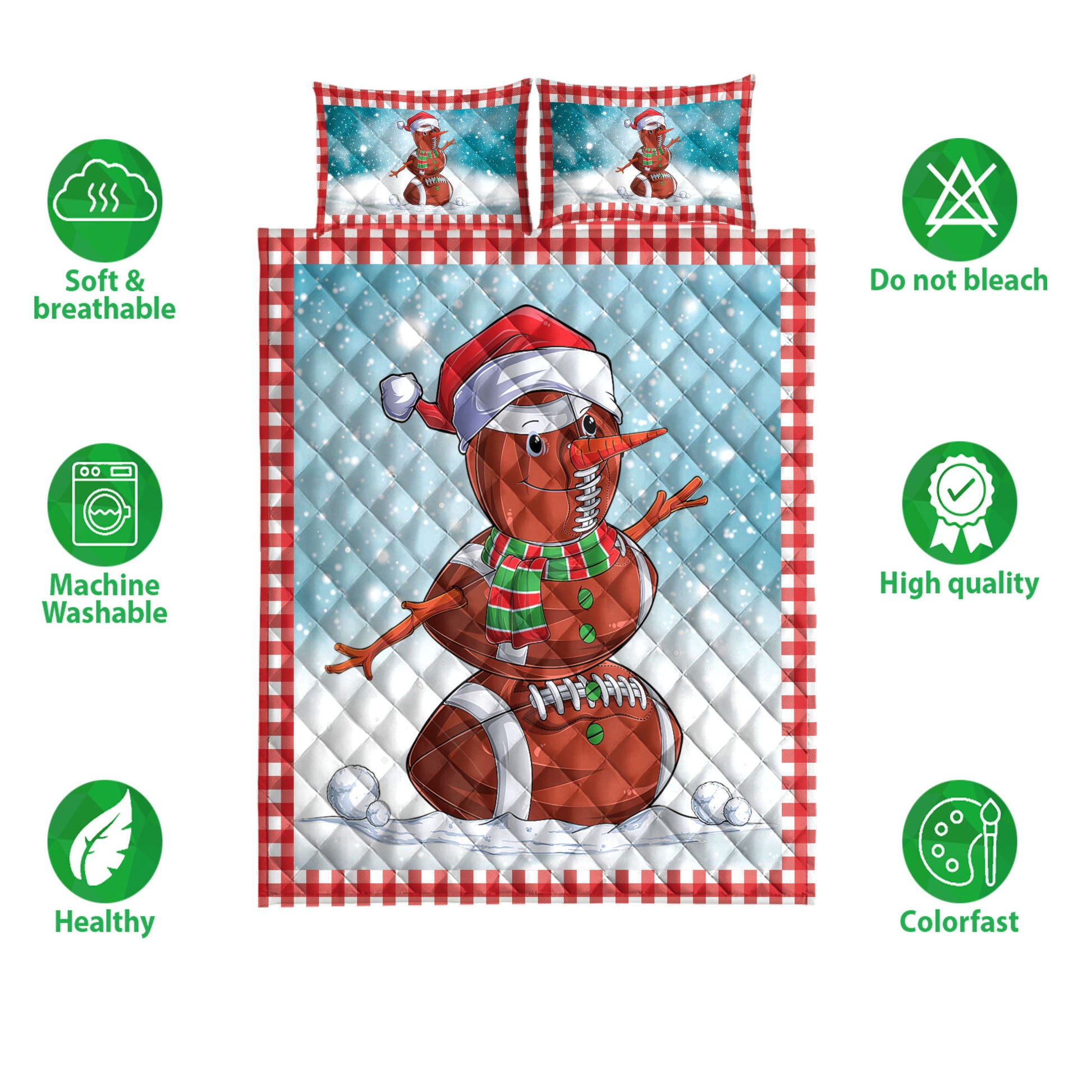 Ohaprints-Quilt-Bed-Set-Pillowcase-Funny-Christmas-American-Football-Balls-Santa-Snowman-Blanket-Bedspread-Bedding-3886-Double (70'' x 80'')