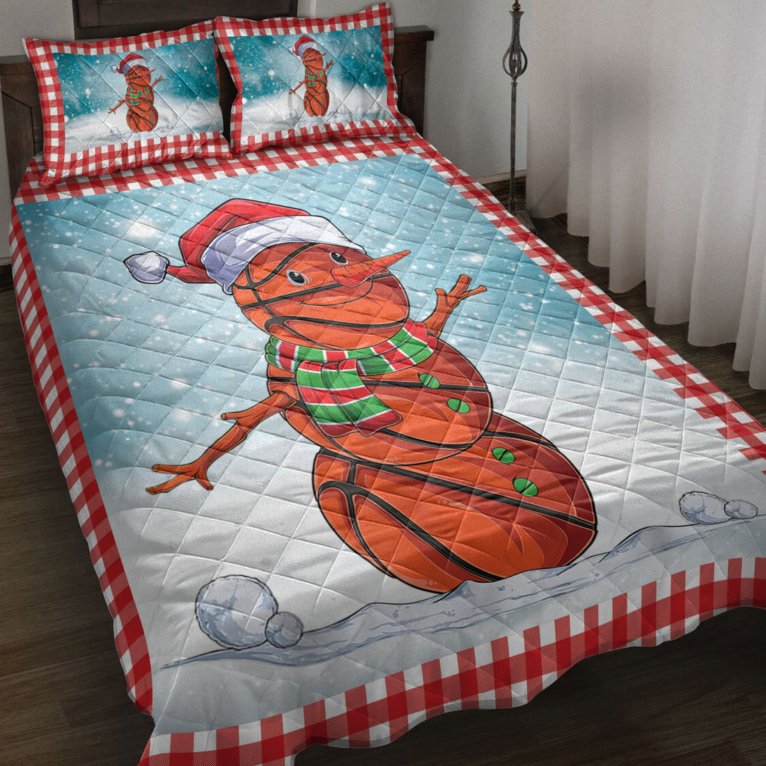 Ohaprints-Quilt-Bed-Set-Pillowcase-Funny-Christmas-Basketball-Balls-Santa-Snowman-Blanket-Bedspread-Bedding-3887-Throw (55'' x 60'')