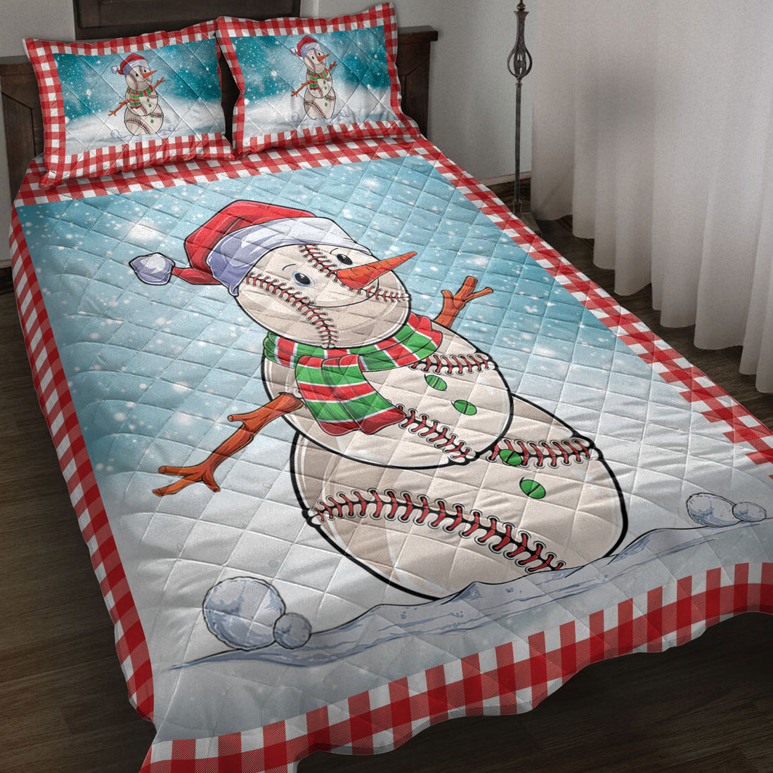 Ohaprints-Quilt-Bed-Set-Pillowcase-Funny-Christmas-Baseball-Balls-Santa-Snowman-Blanket-Bedspread-Bedding-3888-Throw (55'' x 60'')