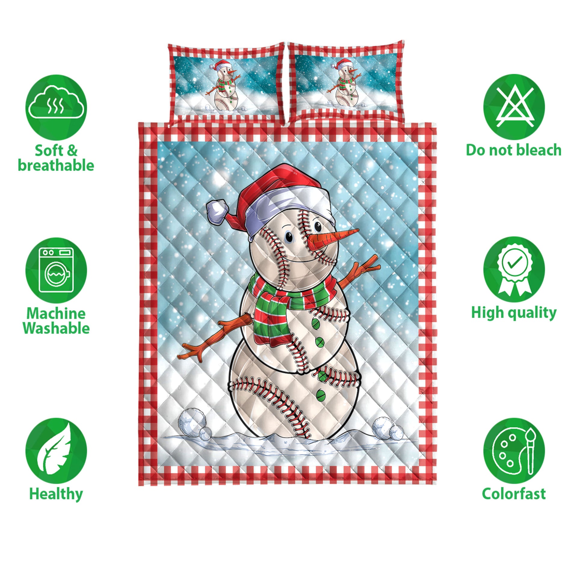 Ohaprints-Quilt-Bed-Set-Pillowcase-Funny-Christmas-Baseball-Balls-Santa-Snowman-Blanket-Bedspread-Bedding-3888-Double (70'' x 80'')