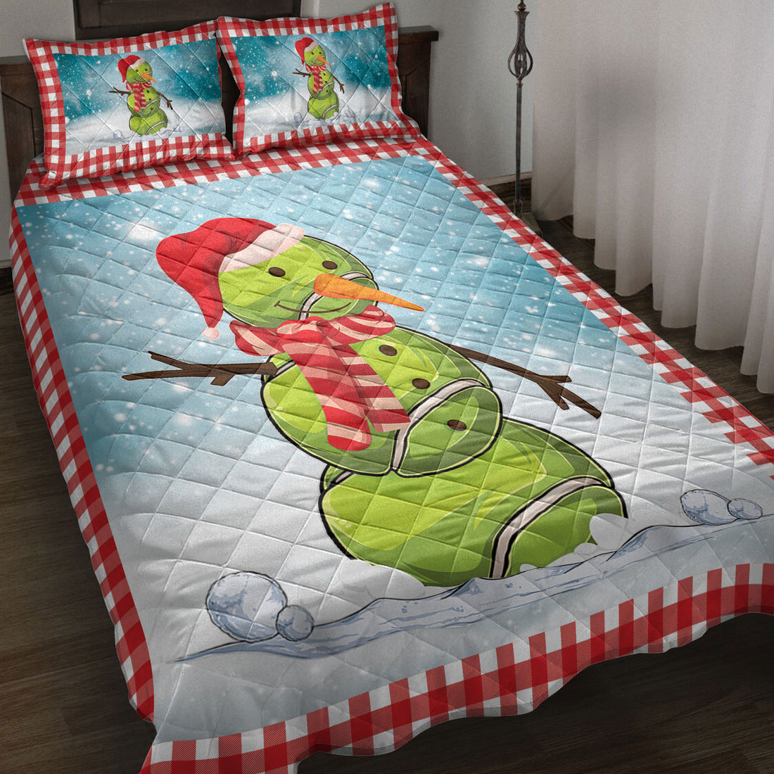 Ohaprints-Quilt-Bed-Set-Pillowcase-Funny-Christmas-Tennis-Balls-Santa-Snowman-Blanket-Bedspread-Bedding-3890-Throw (55'' x 60'')