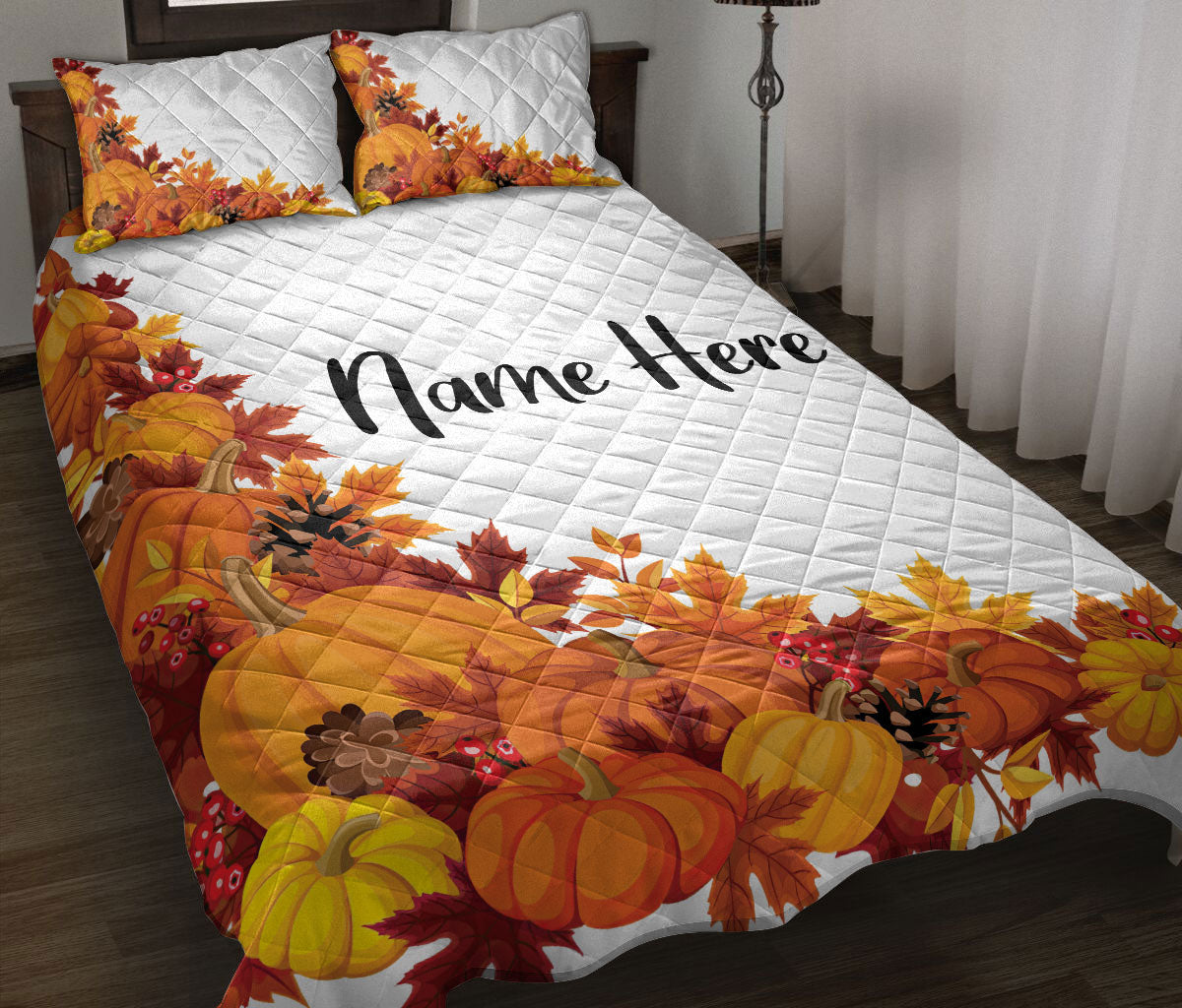 Ohaprints-Quilt-Bed-Set-Pillowcase-Autumn-Pumpkin-Harvest-Custom-Personalized-Name-Blanket-Bedspread-Bedding-3272-Throw (55'' x 60'')