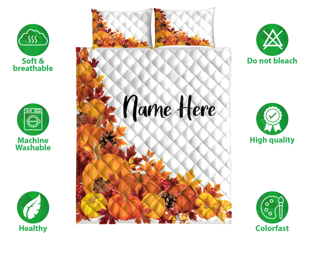 Ohaprints-Quilt-Bed-Set-Pillowcase-Autumn-Pumpkin-Harvest-Custom-Personalized-Name-Blanket-Bedspread-Bedding-3272-Double (70'' x 80'')