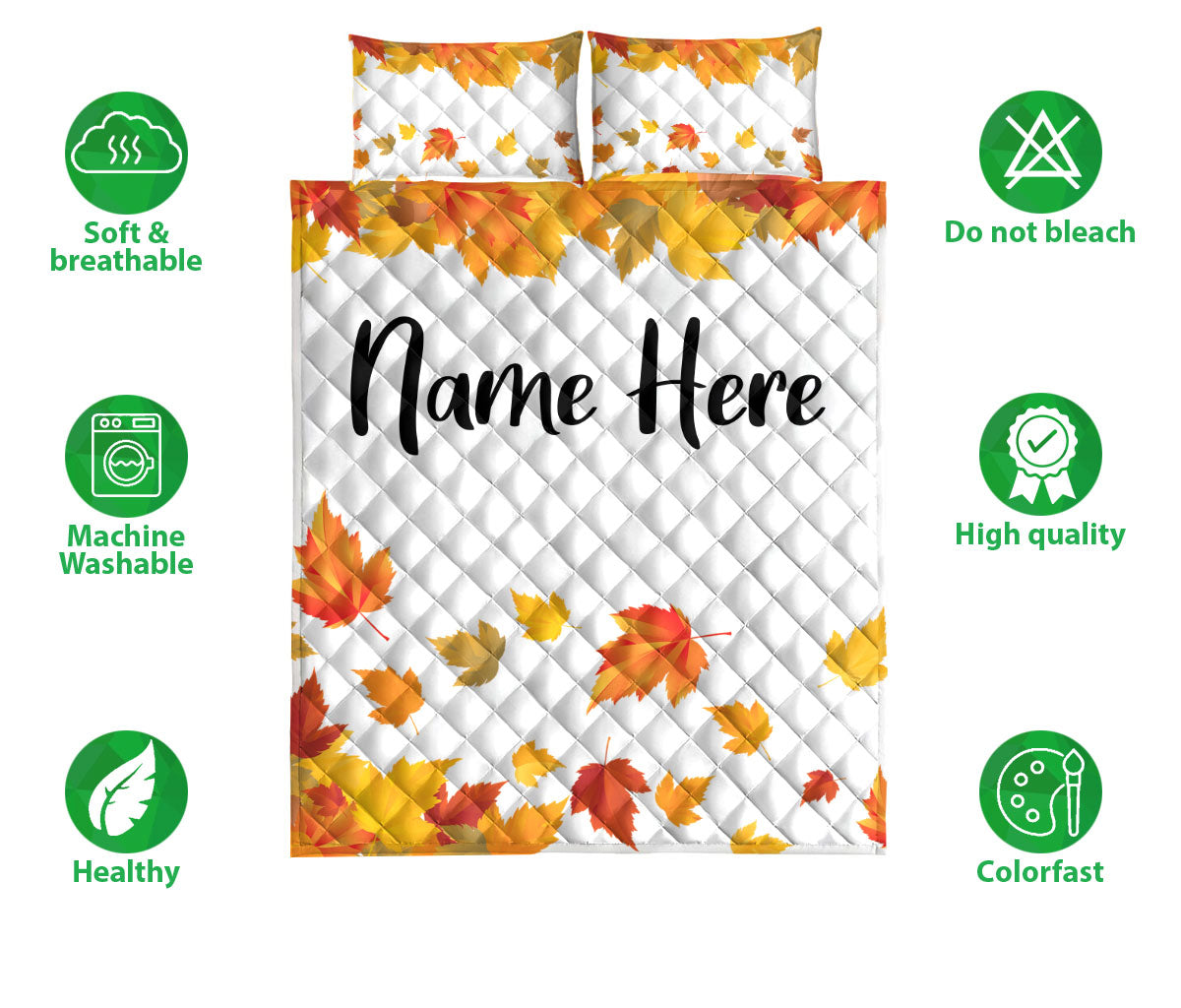 Ohaprints-Quilt-Bed-Set-Pillowcase-Autumn-Leaves-Border-Custom-Personalized-Name-Blanket-Bedspread-Bedding-3273-Double (70'' x 80'')