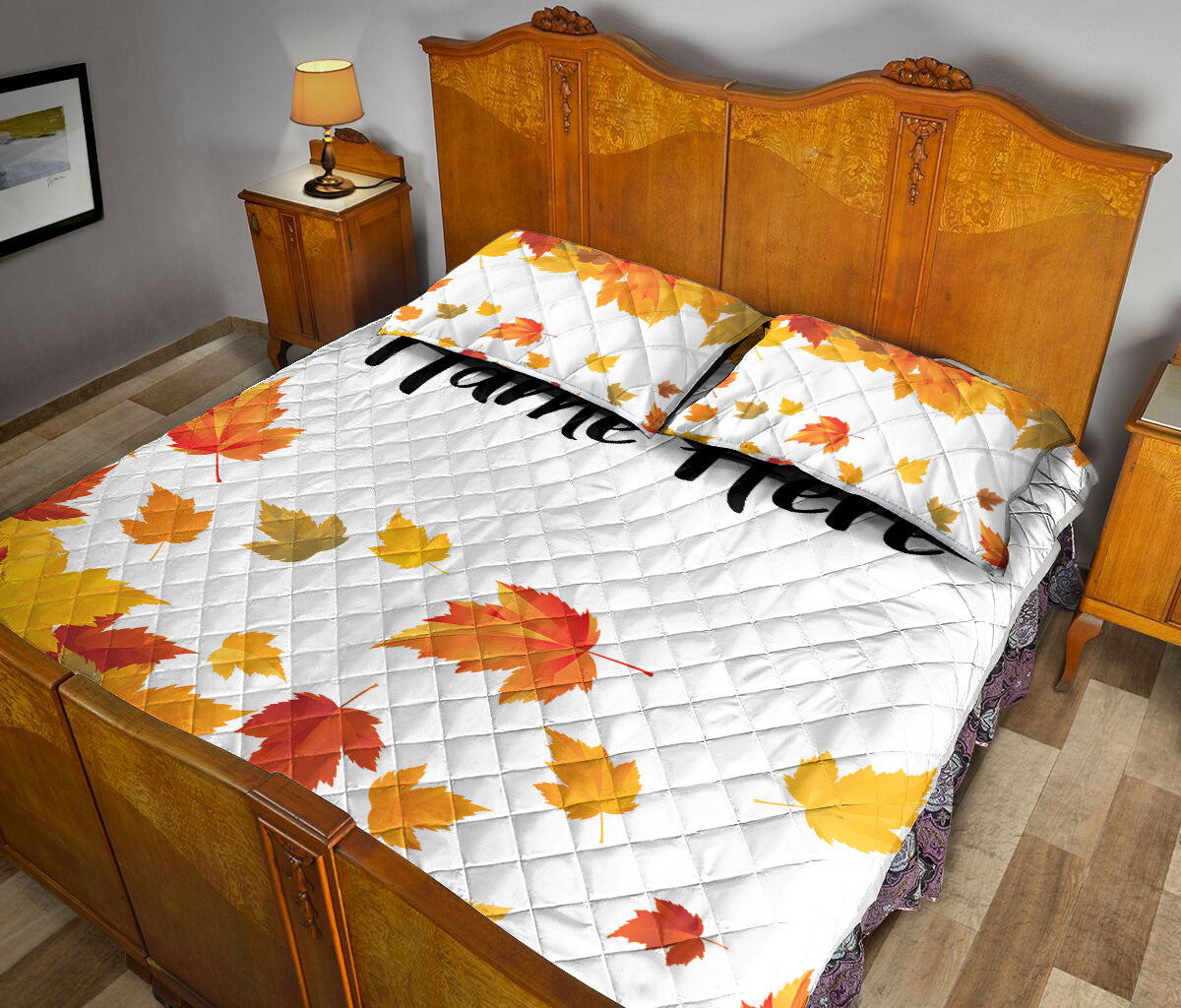 Ohaprints-Quilt-Bed-Set-Pillowcase-Autumn-Leaves-Border-Custom-Personalized-Name-Blanket-Bedspread-Bedding-3273-King (90'' x 100'')