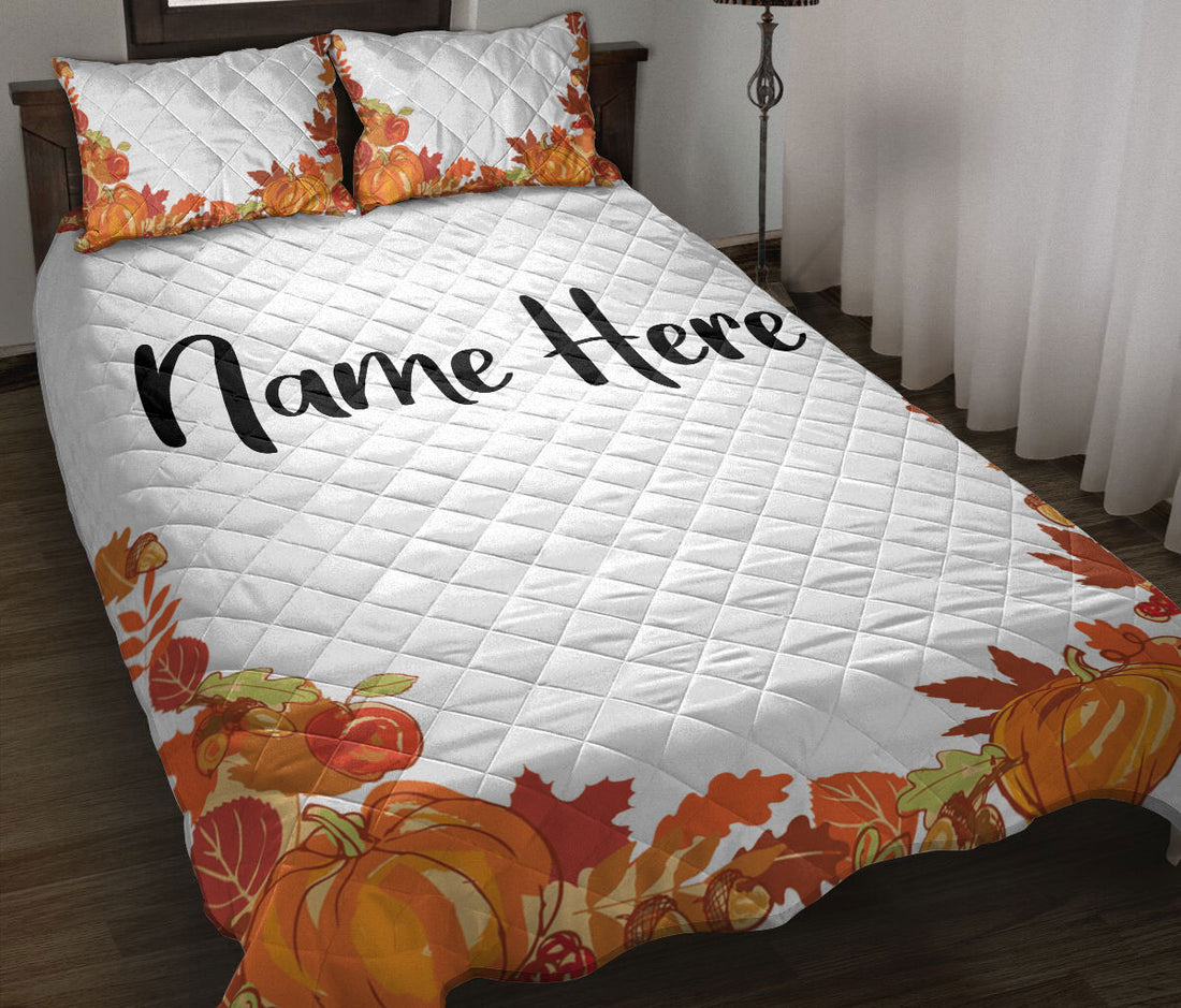 Ohaprints-Quilt-Bed-Set-Pillowcase-Autumn-Thanksgiving-Pumpkin-Custom-Personalized-Name-Blanket-Bedspread-Bedding-3274-Throw (55'' x 60'')