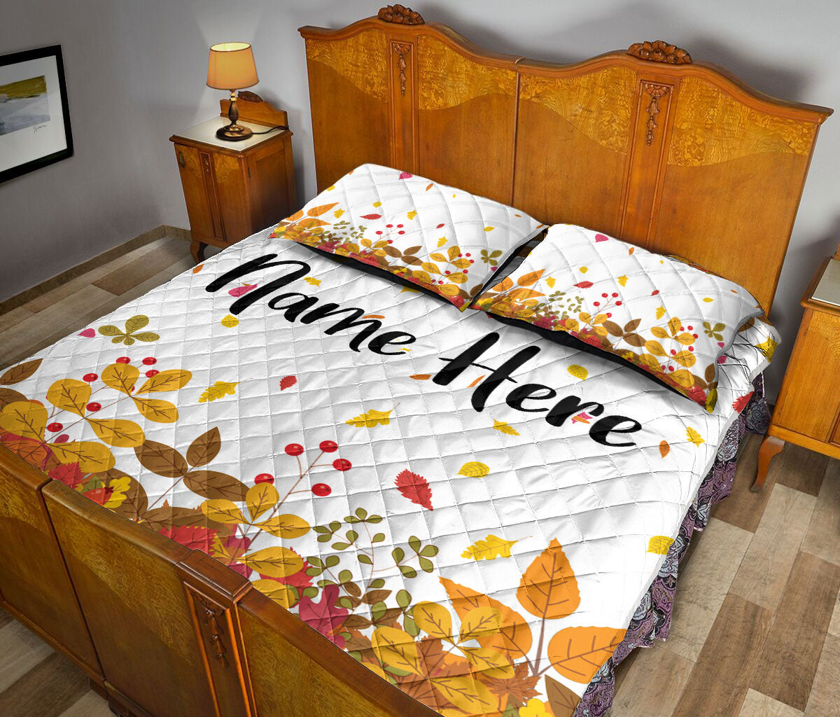 Ohaprints-Quilt-Bed-Set-Pillowcase-Hello-Autumn-Falling-Leaves-Custom-Personalized-Name-Blanket-Bedspread-Bedding-3275-King (90'' x 100'')