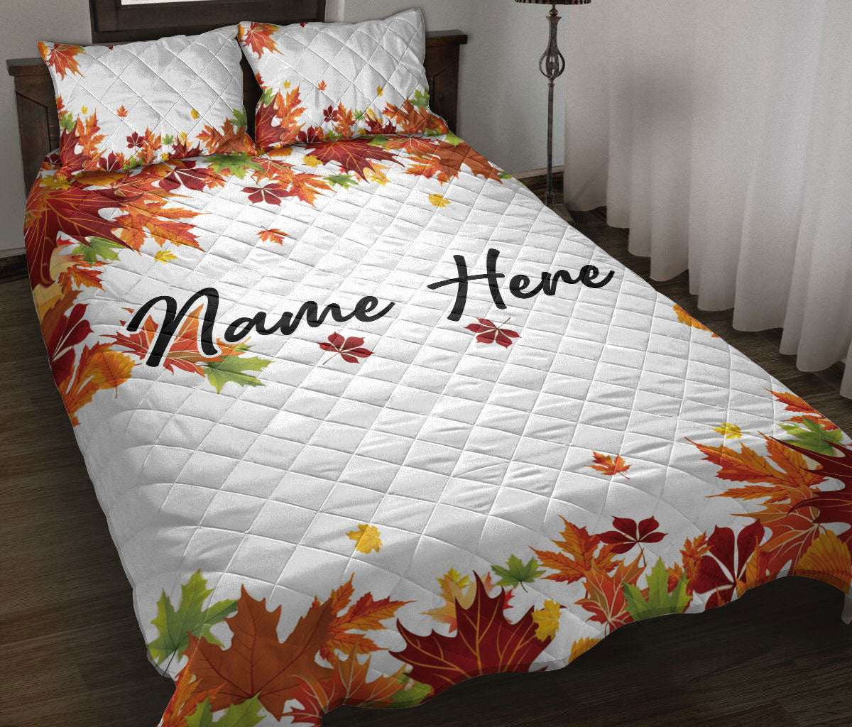 Ohaprints-Quilt-Bed-Set-Pillowcase-Autumn-Leaves-Custom-Personalized-Name-Blanket-Bedspread-Bedding-3276-Throw (55'' x 60'')