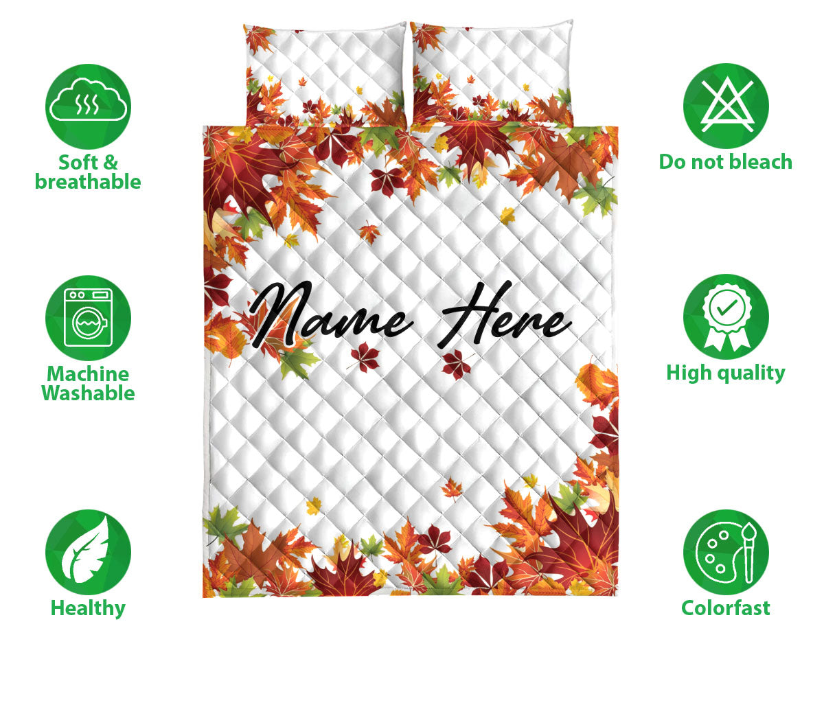 Ohaprints-Quilt-Bed-Set-Pillowcase-Autumn-Leaves-Custom-Personalized-Name-Blanket-Bedspread-Bedding-3276-Double (70'' x 80'')