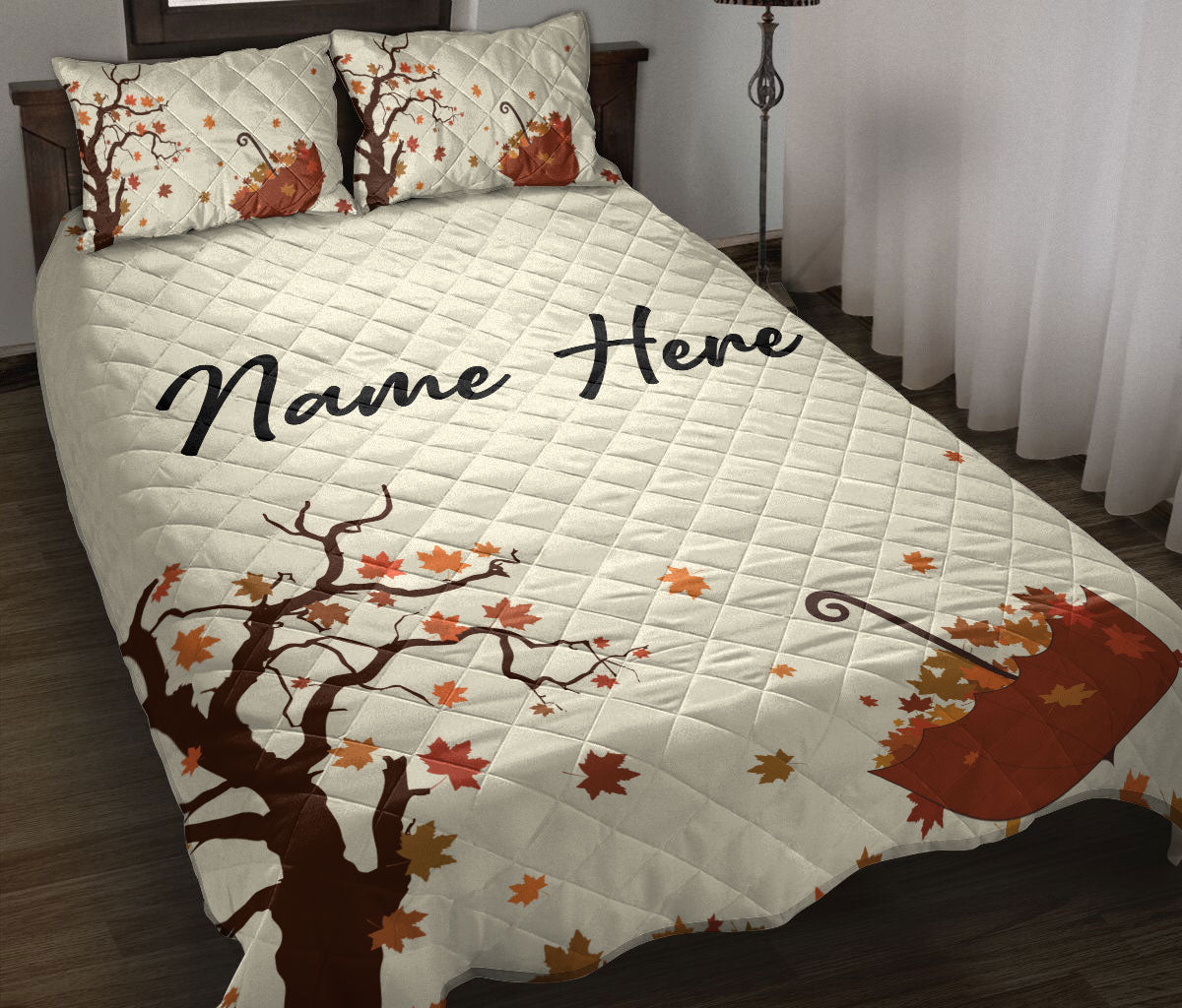 Ohaprints-Quilt-Bed-Set-Pillowcase-Autumn-Trees-Fall-Leaves-Custom-Personalized-Name-Blanket-Bedspread-Bedding-3277-Throw (55'' x 60'')