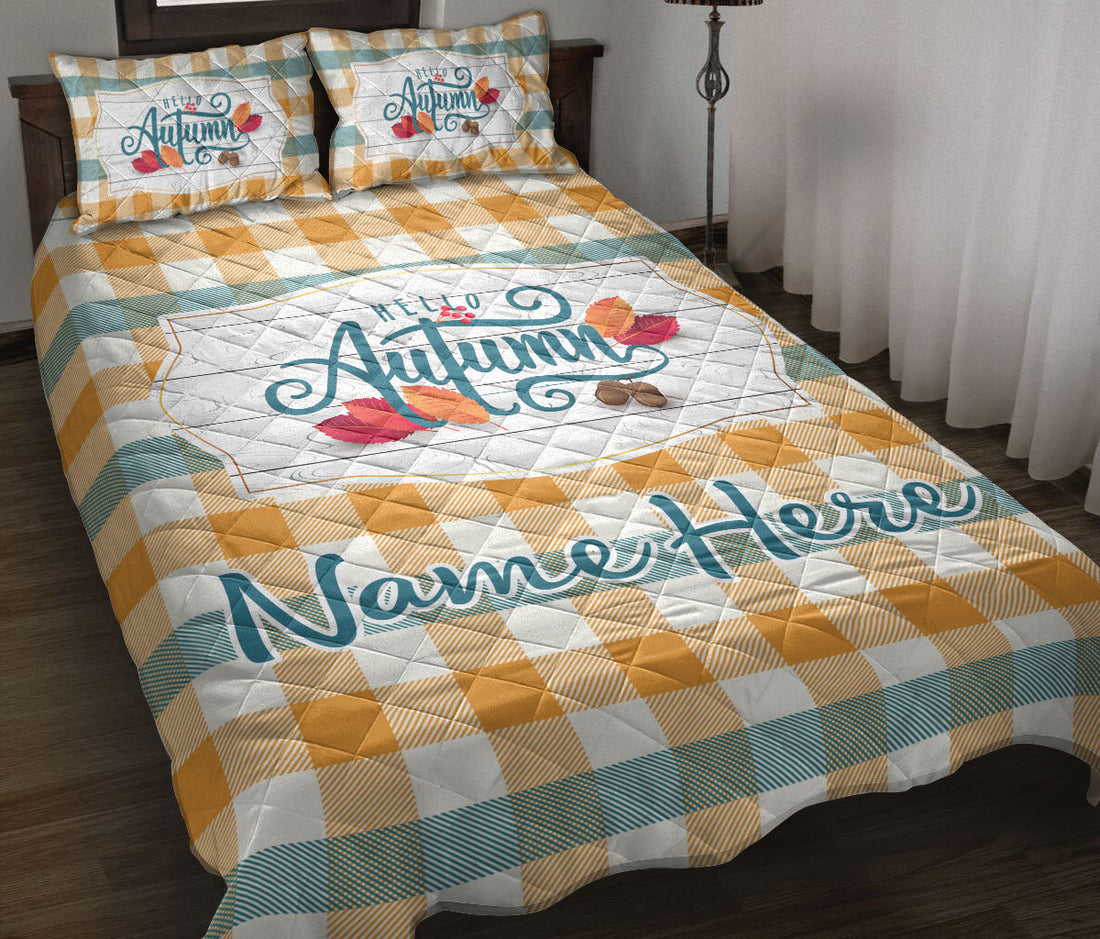 Ohaprints-Quilt-Bed-Set-Pillowcase-Hello-Autumn-Orange-Pumpkin-Plaid-Custom-Personalized-Name-Blanket-Bedspread-Bedding-3282-Throw (55'' x 60'')