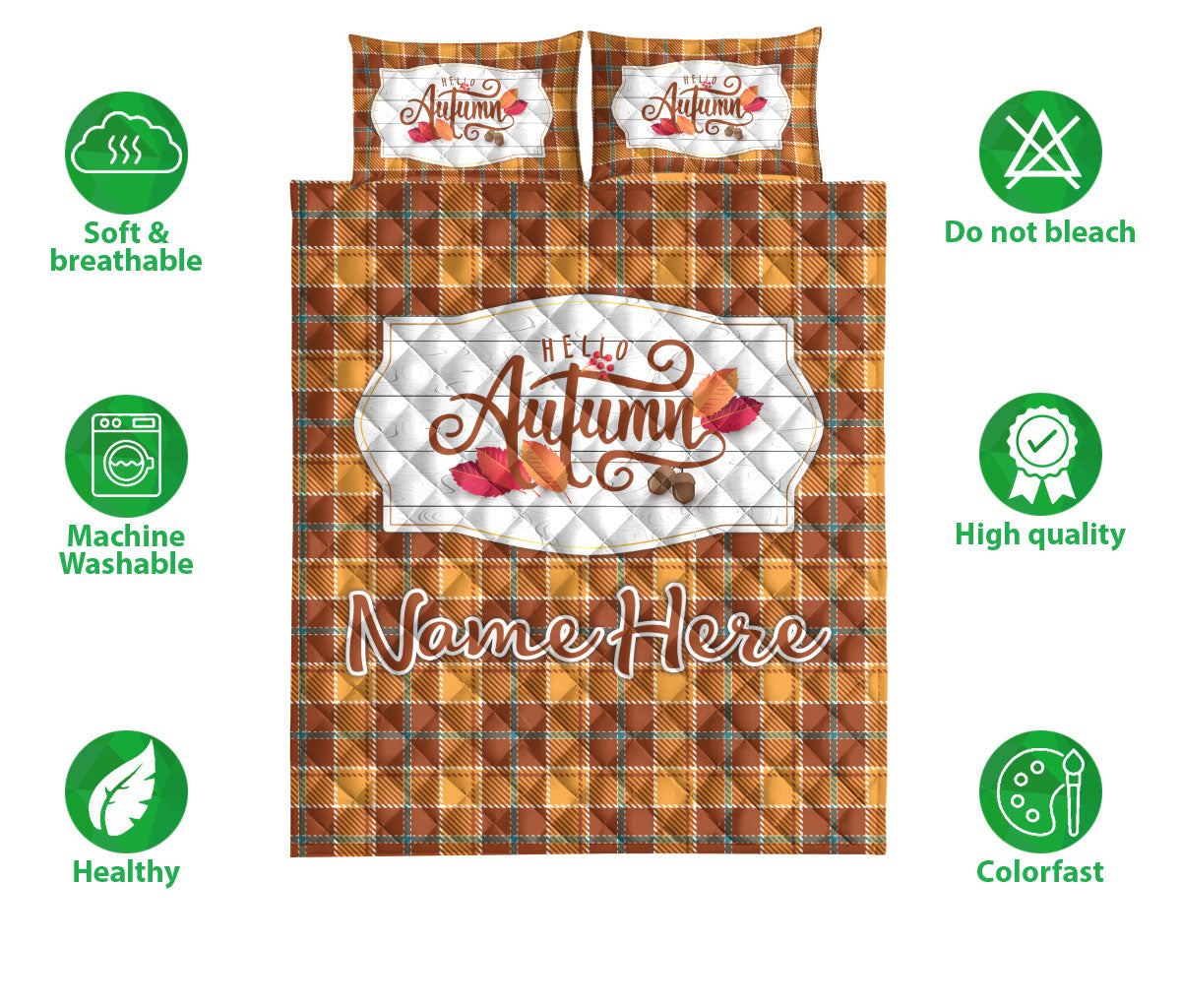 Ohaprints-Quilt-Bed-Set-Pillowcase-Hello-Autumn-Pumpkin-Tartan-Custom-Personalized-Name-Blanket-Bedspread-Bedding-3284-Double (70'' x 80'')