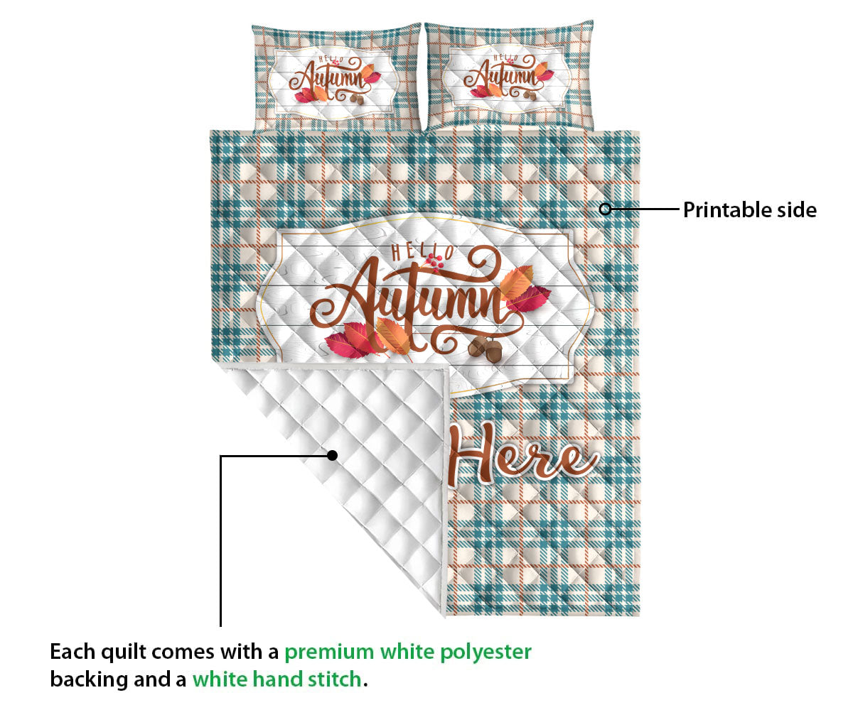 Ohaprints-Quilt-Bed-Set-Pillowcase-Hello-Autumn-Orange-And-Teal-Tartan-Custom-Personalized-Name-Blanket-Bedspread-Bedding-3285-Queen (80'' x 90'')