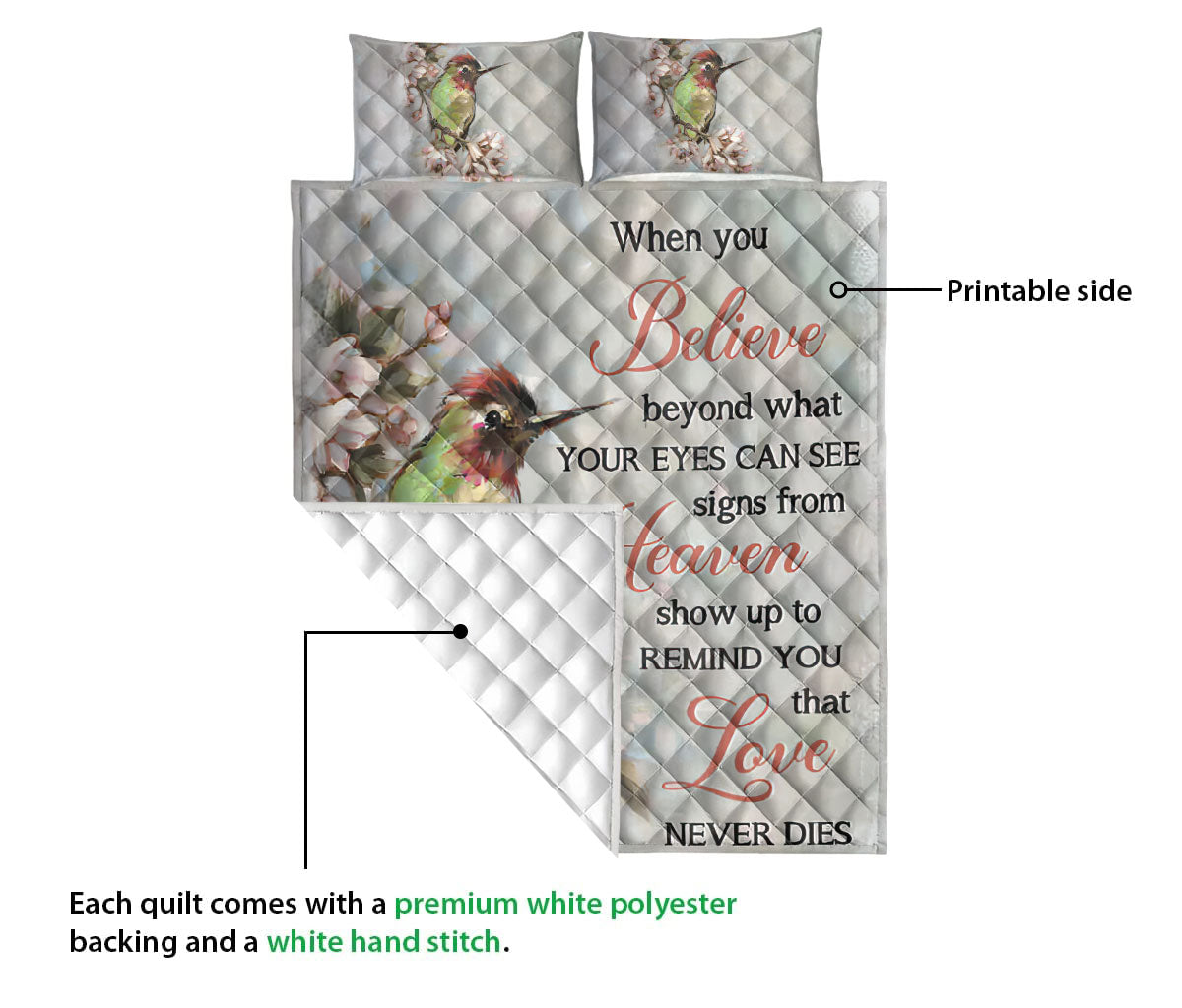 Ohaprints-Quilt-Bed-Set-Pillowcase-Heaven-Hummingbird-Love-Never-Die-Custom-Personalized-Name-Blanket-Bedspread-Bedding-1736-Queen (80'' x 90'')