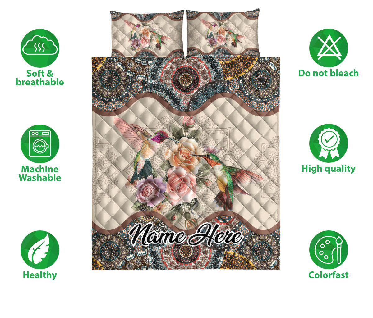 Ohaprints-Quilt-Bed-Set-Pillowcase-Hummingbirds-Floral-Mandala-Custom-Personalized-Name-Blanket-Bedspread-Bedding-2326-Double (70'' x 80'')