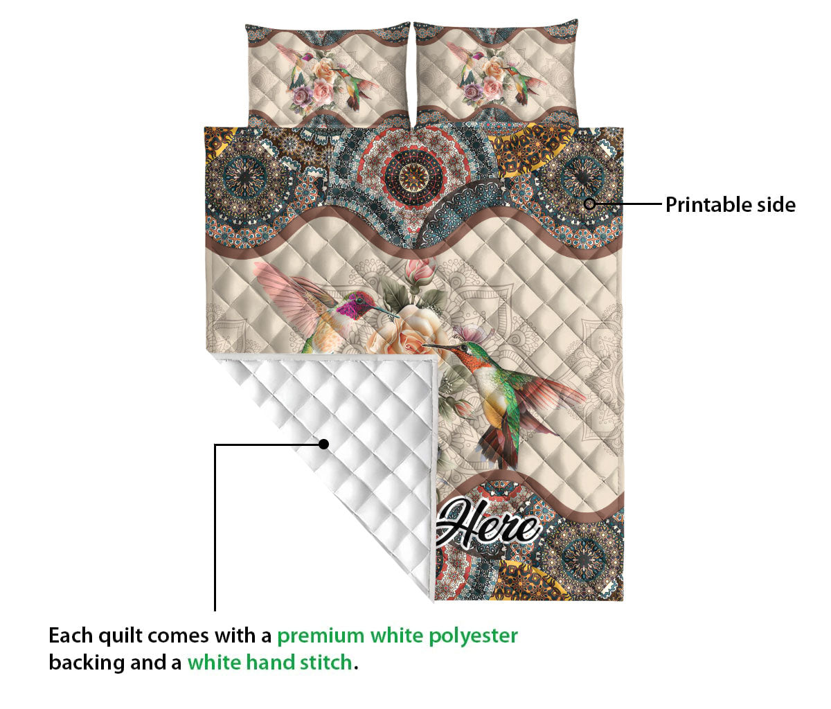 Ohaprints-Quilt-Bed-Set-Pillowcase-Hummingbirds-Floral-Mandala-Custom-Personalized-Name-Blanket-Bedspread-Bedding-2326-Queen (80'' x 90'')