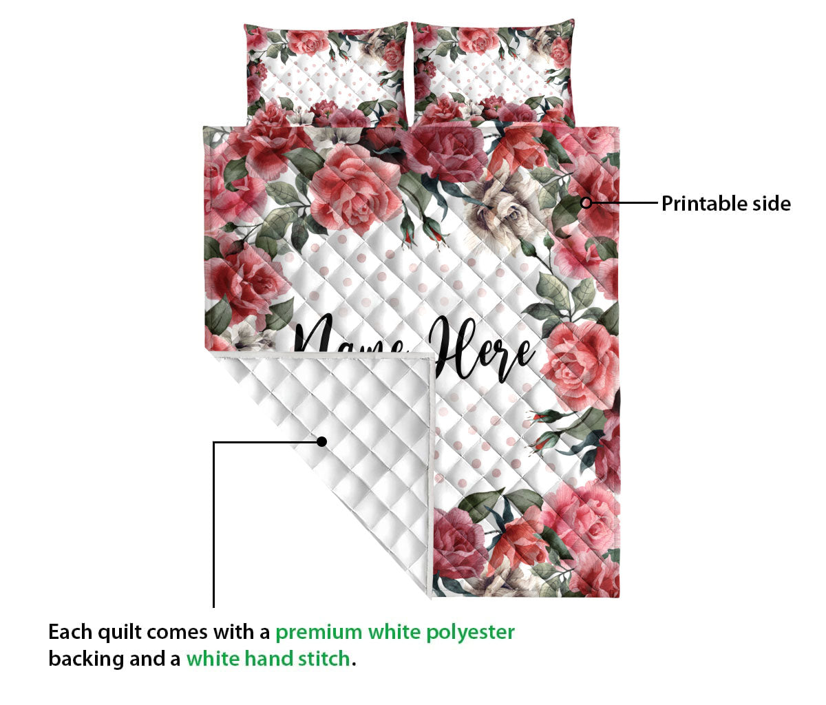 Ohaprints-Quilt-Bed-Set-Pillowcase-Rose-Pattern-Custom-Personalized-Name-Number-Blanket-Bedspread-Bedding-1758-Queen (80'' x 90'')