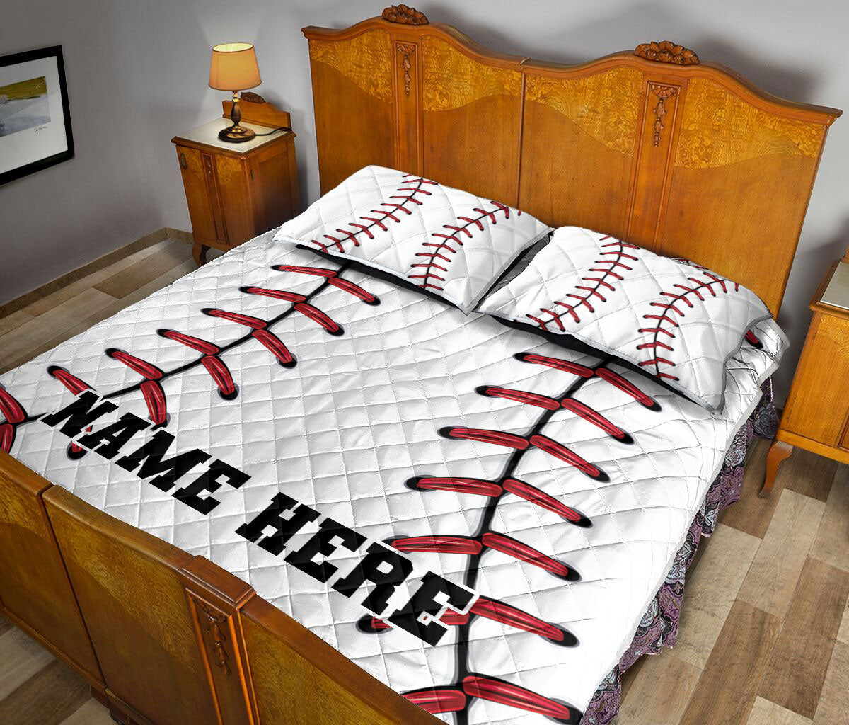 Ohaprints-Quilt-Bed-Set-Pillowcase-Baseball-Pattern-Custom-Personalized-Name-Blanket-Bedspread-Bedding-3179-King (90'' x 100'')