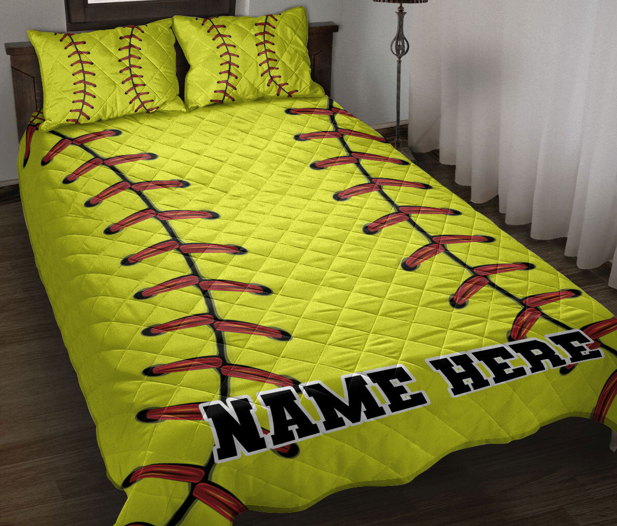 Ohaprints-Quilt-Bed-Set-Pillowcase-Softball-Pattern-Custom-Personalized-Name-Blanket-Bedspread-Bedding-3074-Throw (55'' x 60'')