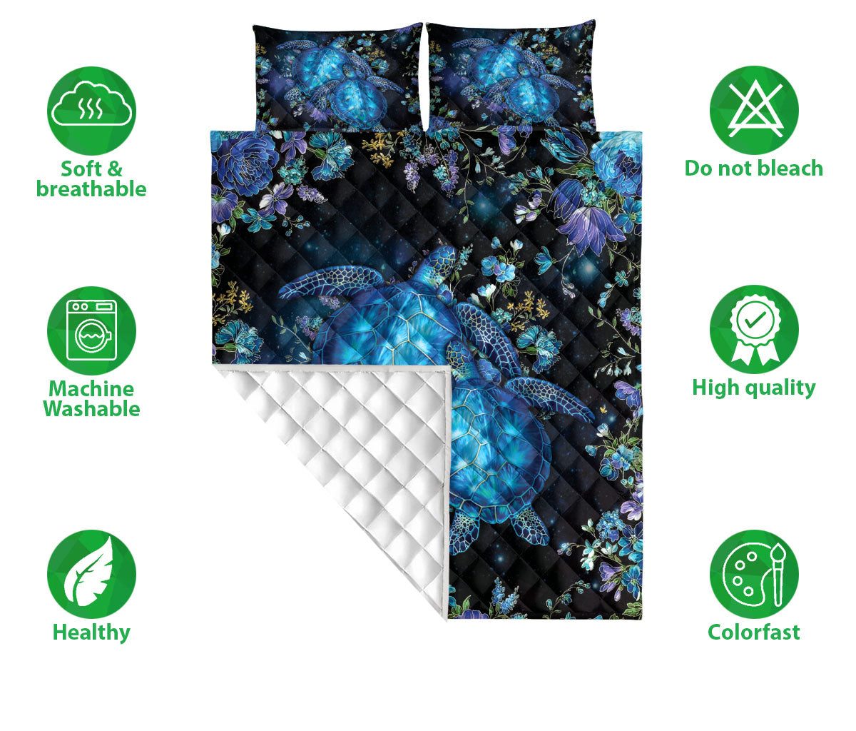 Ohaprints-Quilt-Bed-Set-Pillowcase-Turtle-And-Flower-Galaxy-Night-Blanket-Bedspread-Bedding-1793-Double (70'' x 80'')