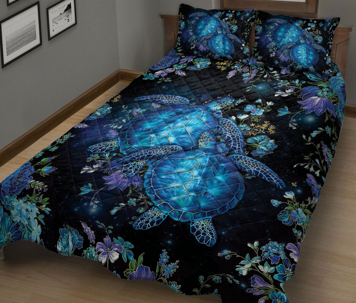 Ohaprints-Quilt-Bed-Set-Pillowcase-Turtle-And-Flower-Galaxy-Night-Blanket-Bedspread-Bedding-1793-King (90'' x 100'')