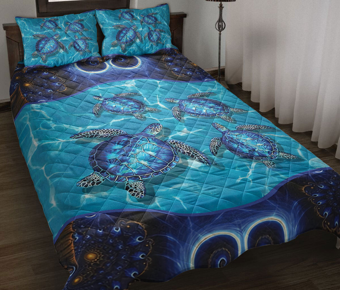 Ohaprints-Quilt-Bed-Set-Pillowcase-Blue-Turtle-Under-Sea-Ocean-Lover-Blanket-Bedspread-Bedding-52-Throw (55'' x 60'')