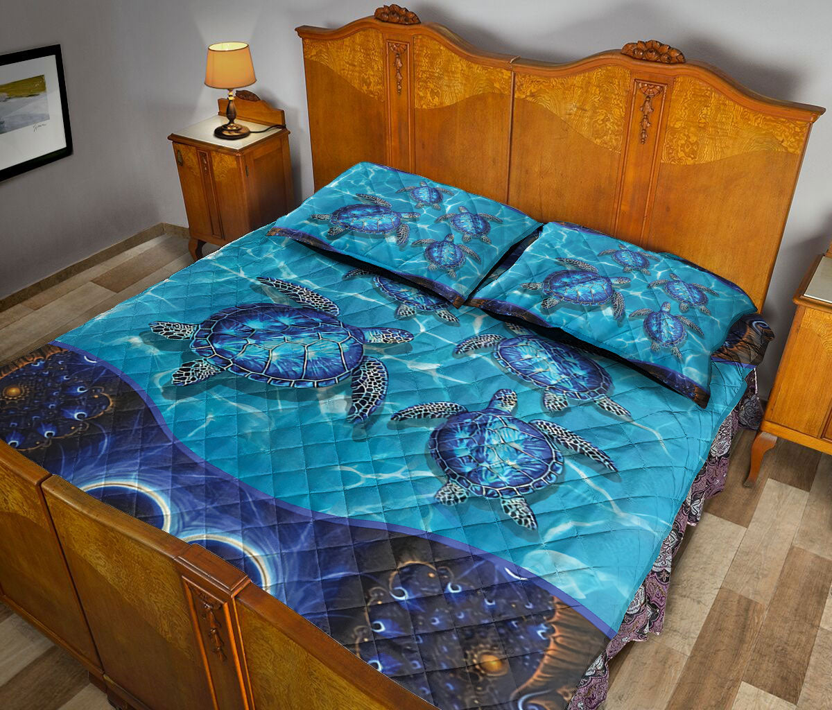 Ohaprints-Quilt-Bed-Set-Pillowcase-Blue-Turtle-Under-Sea-Ocean-Lover-Blanket-Bedspread-Bedding-52-Queen (80'' x 90'')