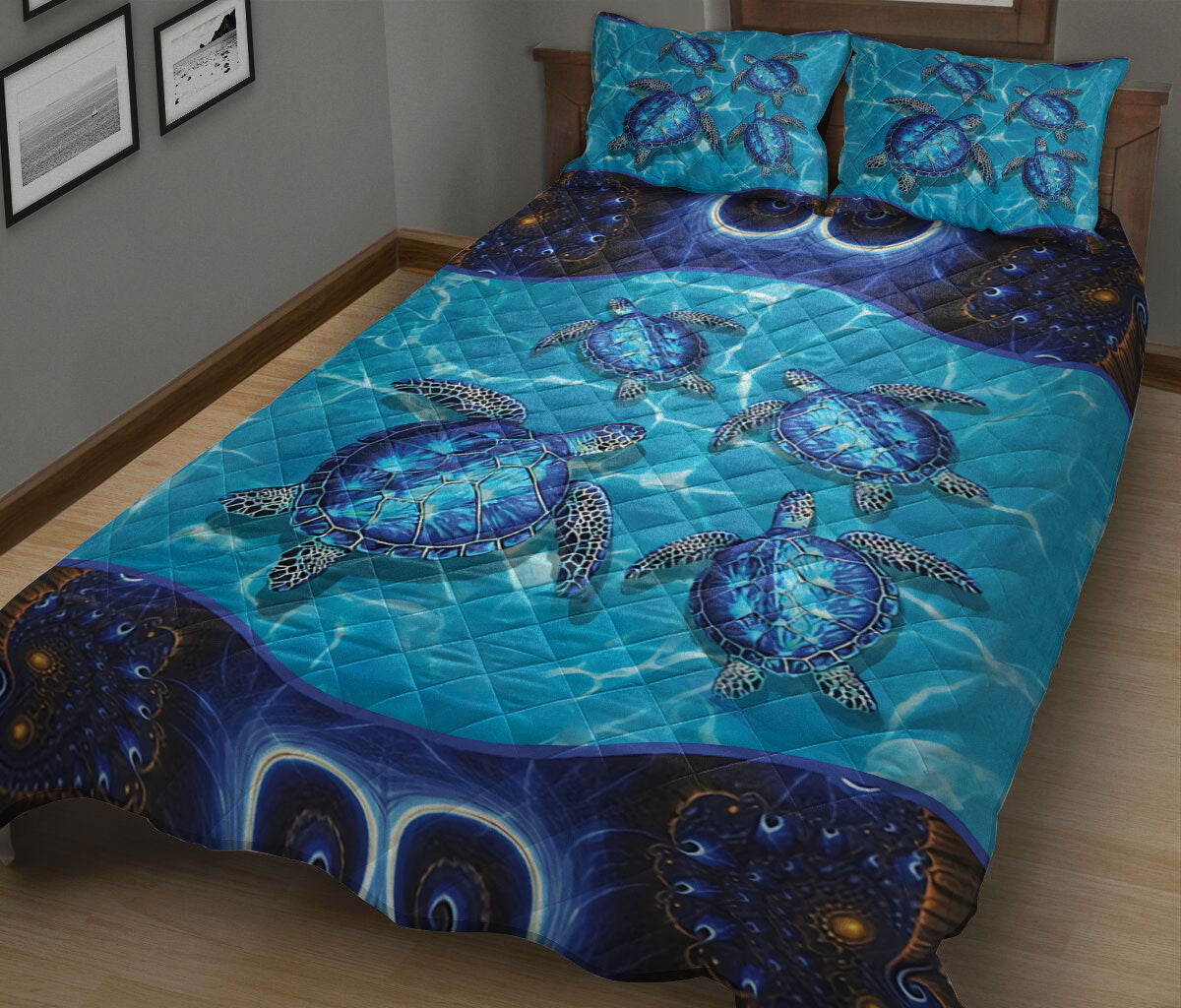 Ohaprints-Quilt-Bed-Set-Pillowcase-Blue-Turtle-Under-Sea-Ocean-Lover-Blanket-Bedspread-Bedding-52-King (90'' x 100'')