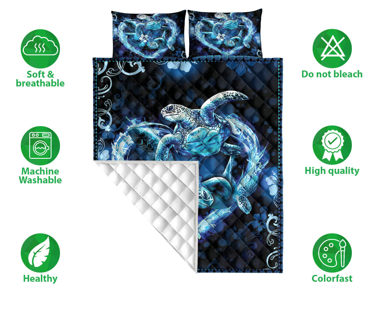 Ohaprints-Quilt-Bed-Set-Pillowcase-Blue-Couple-Sea-Turtle-Heart-Sea-Animal-Lover-Blanket-Bedspread-Bedding-2408-Double (70'' x 80'')