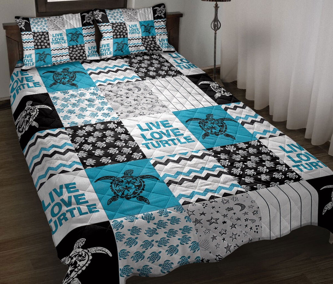 Ohaprints-Quilt-Bed-Set-Pillowcase-Patchwork-Sea-Turtle-Blue-And-Black-Sea-Animal-Lover-Blanket-Bedspread-Bedding-49-Throw (55'' x 60'')