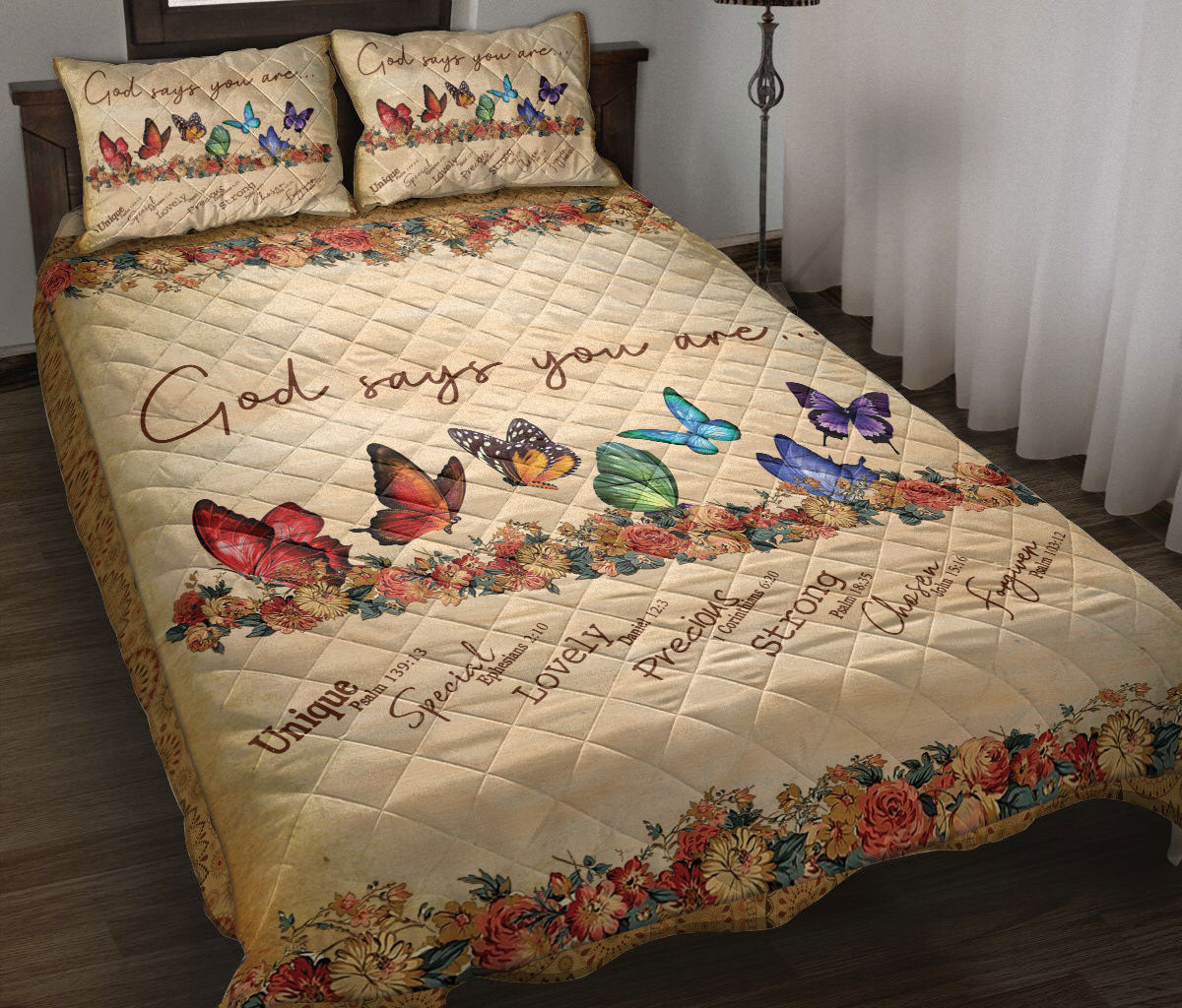 Ohaprints-Quilt-Bed-Set-Pillowcase-Butterfly-God-Say-You-Are-Vintage-Style-Flower-Blanket-Bedspread-Bedding-1206-Throw (55'' x 60'')