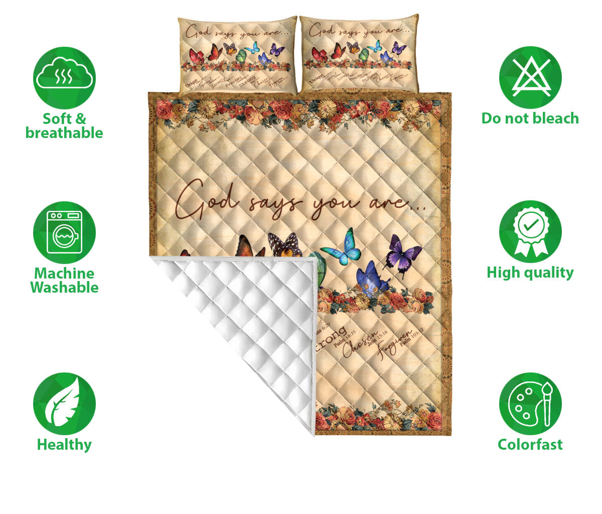 Ohaprints-Quilt-Bed-Set-Pillowcase-Butterfly-God-Say-You-Are-Vintage-Style-Flower-Blanket-Bedspread-Bedding-1206-Double (70'' x 80'')