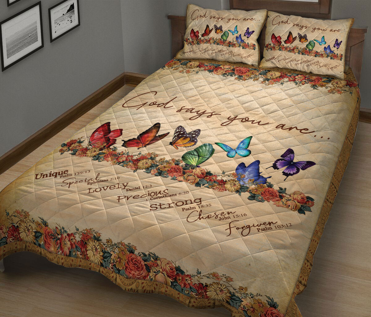 Ohaprints-Quilt-Bed-Set-Pillowcase-Butterfly-God-Say-You-Are-Vintage-Style-Flower-Blanket-Bedspread-Bedding-1206-King (90'' x 100'')