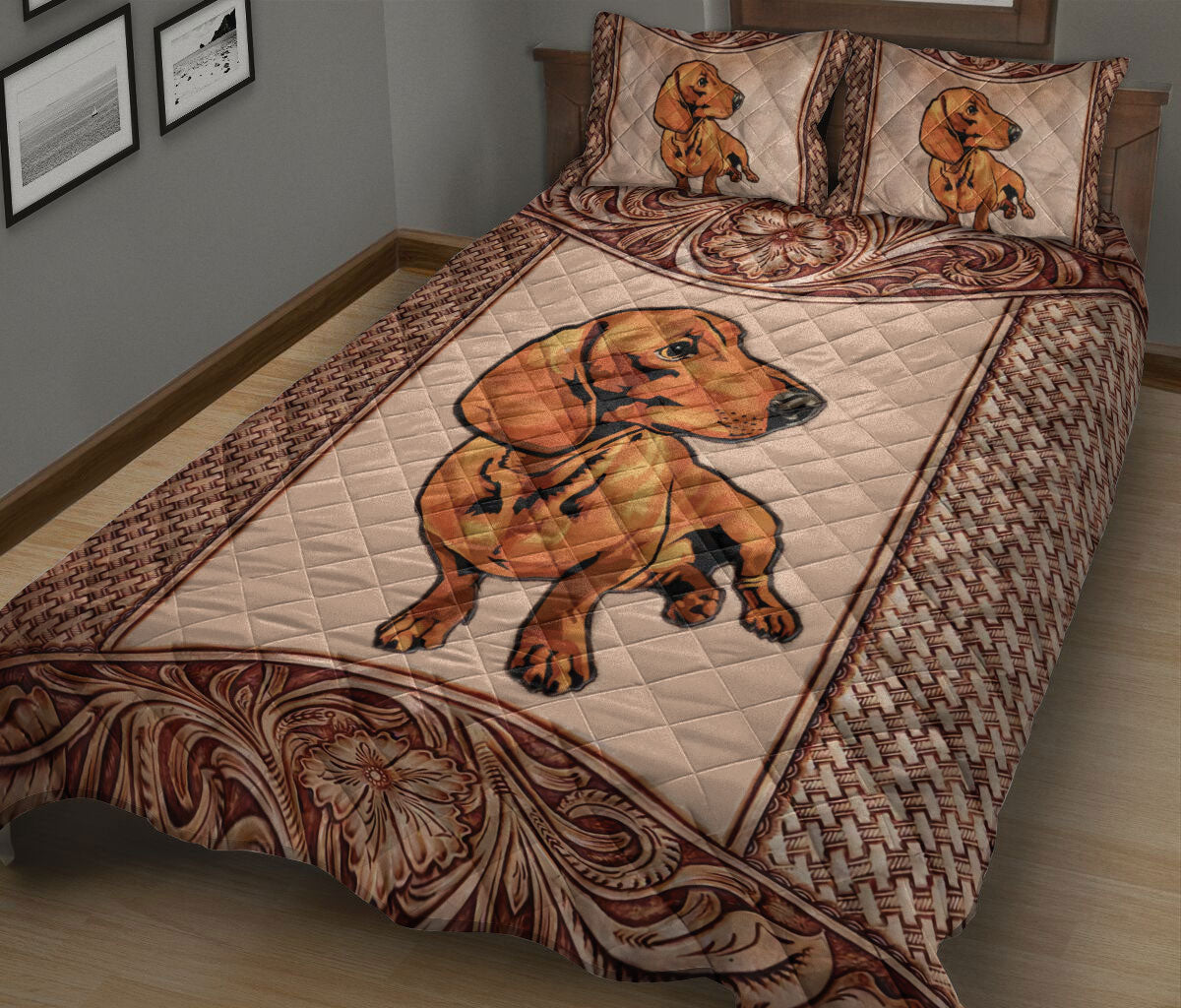 Ohaprints-Quilt-Bed-Set-Pillowcase-Animal-Pet-Lover-Vintage-Dachshund-Dog-Mom-Dad-Blanket-Bedspread-Bedding-2841-King (90'' x 100'')