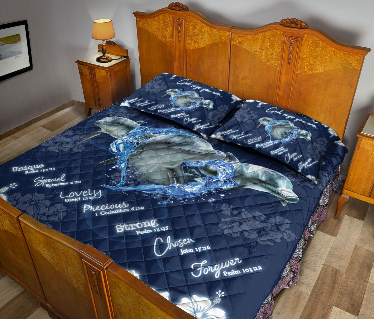 Ohaprints-Quilt-Bed-Set-Pillowcase-Gods-Say-You-Are-Dolphin-And-Flower-Sea-Animal-Lover-Blanket-Bedspread-Bedding-2441-Queen (80'' x 90'')